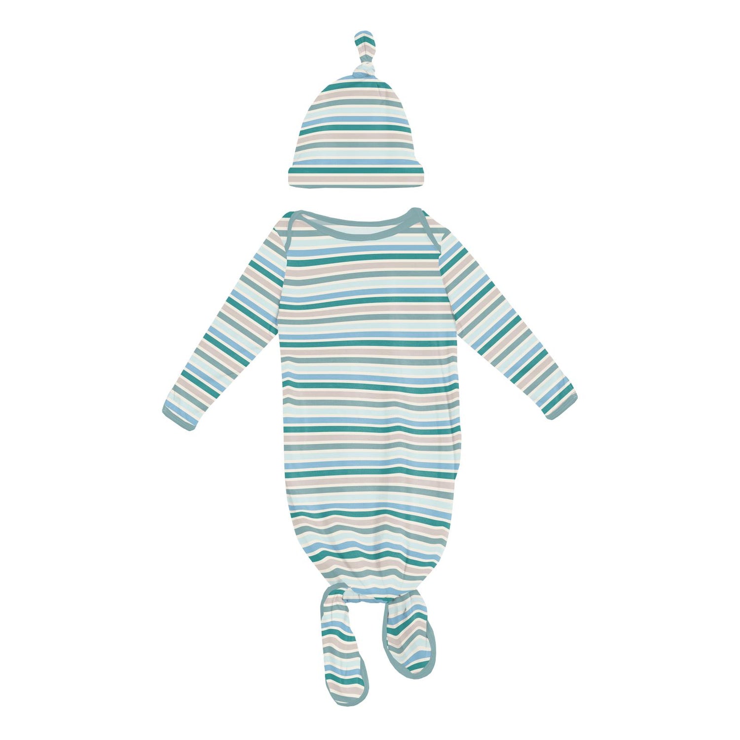 Print Knotted Layette Gown & Hat Set in Lakeside Stripe (359573)