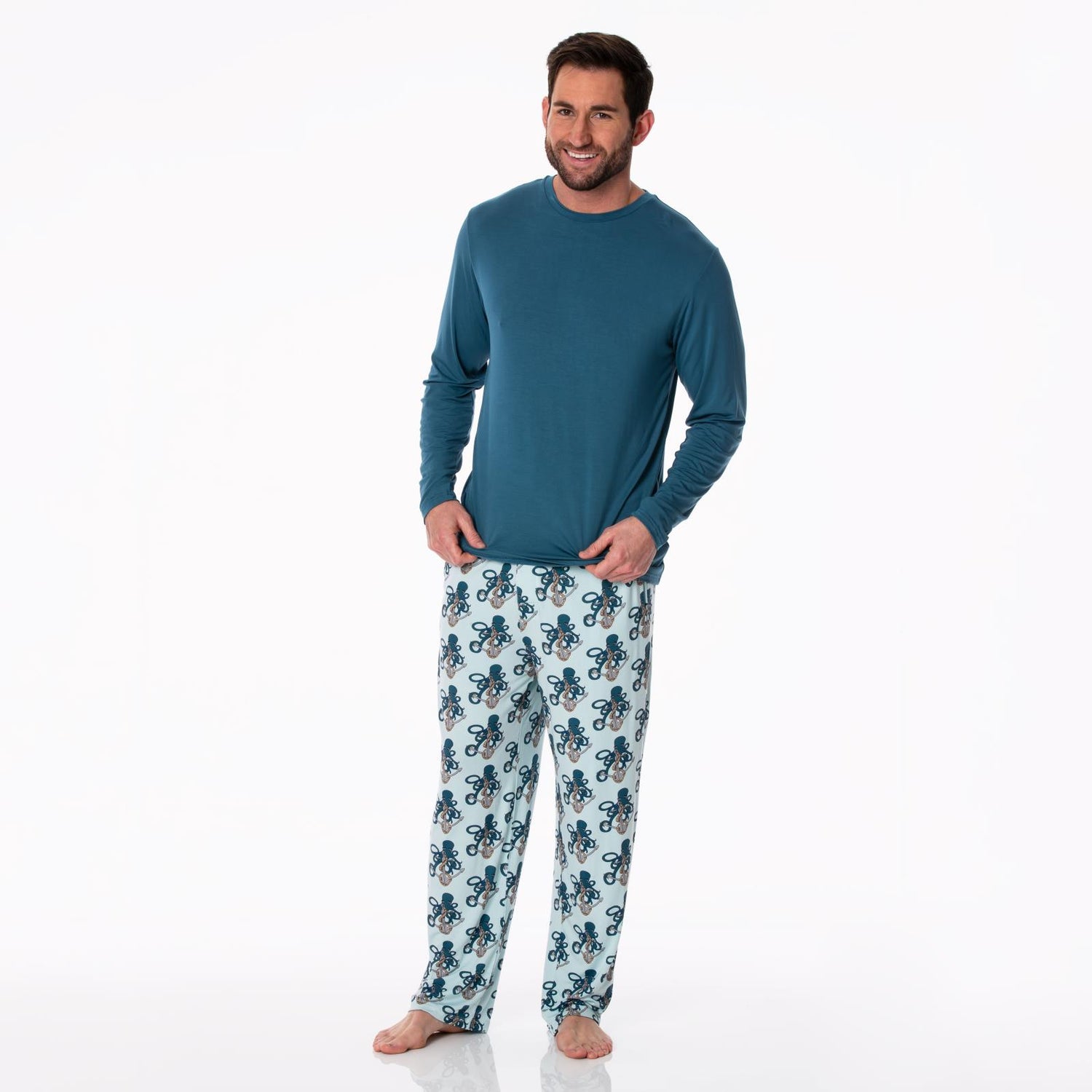 Men's Print Pajama Pants in Spring Sky Octopus Anchor