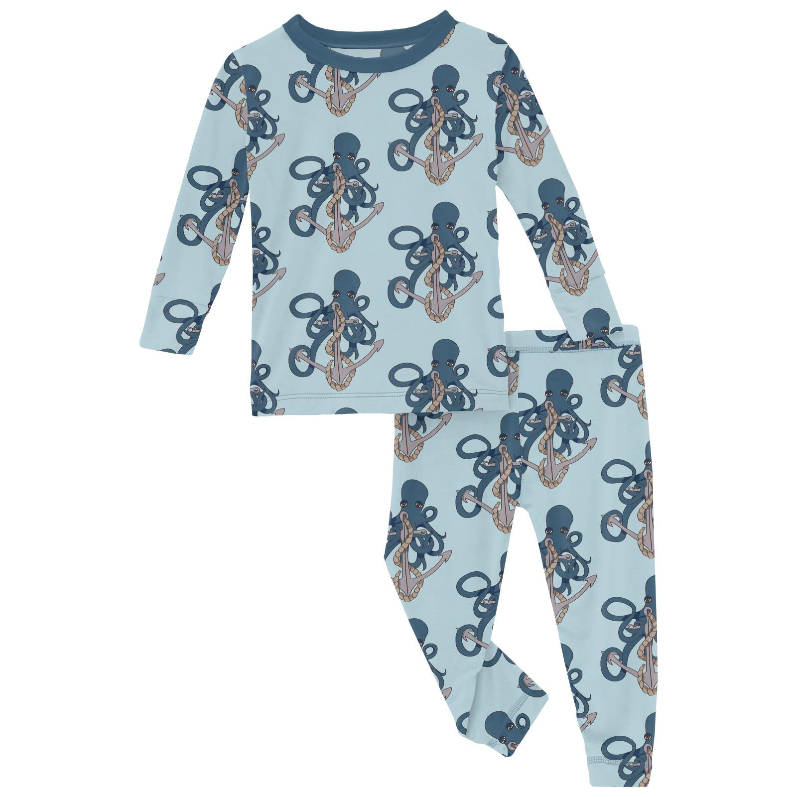 Print Long Sleeve Pajama Set in Spring Sky Octopus Anchor