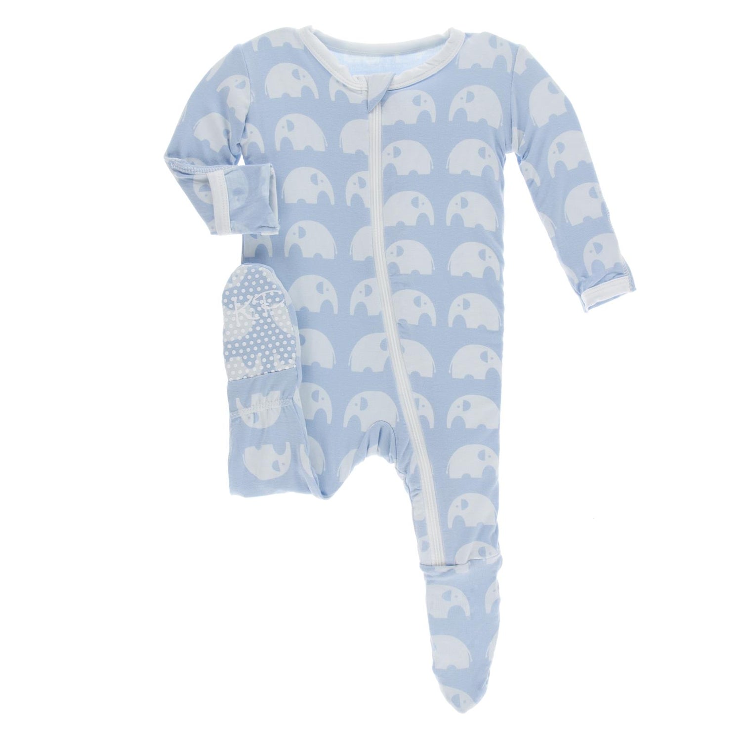 Print Footie with Zipper in Pond Elephant