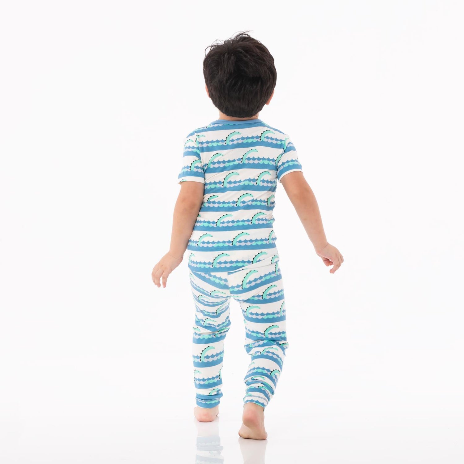 Print Short Sleeve Henley Pajama Set in Natural Sea Monster