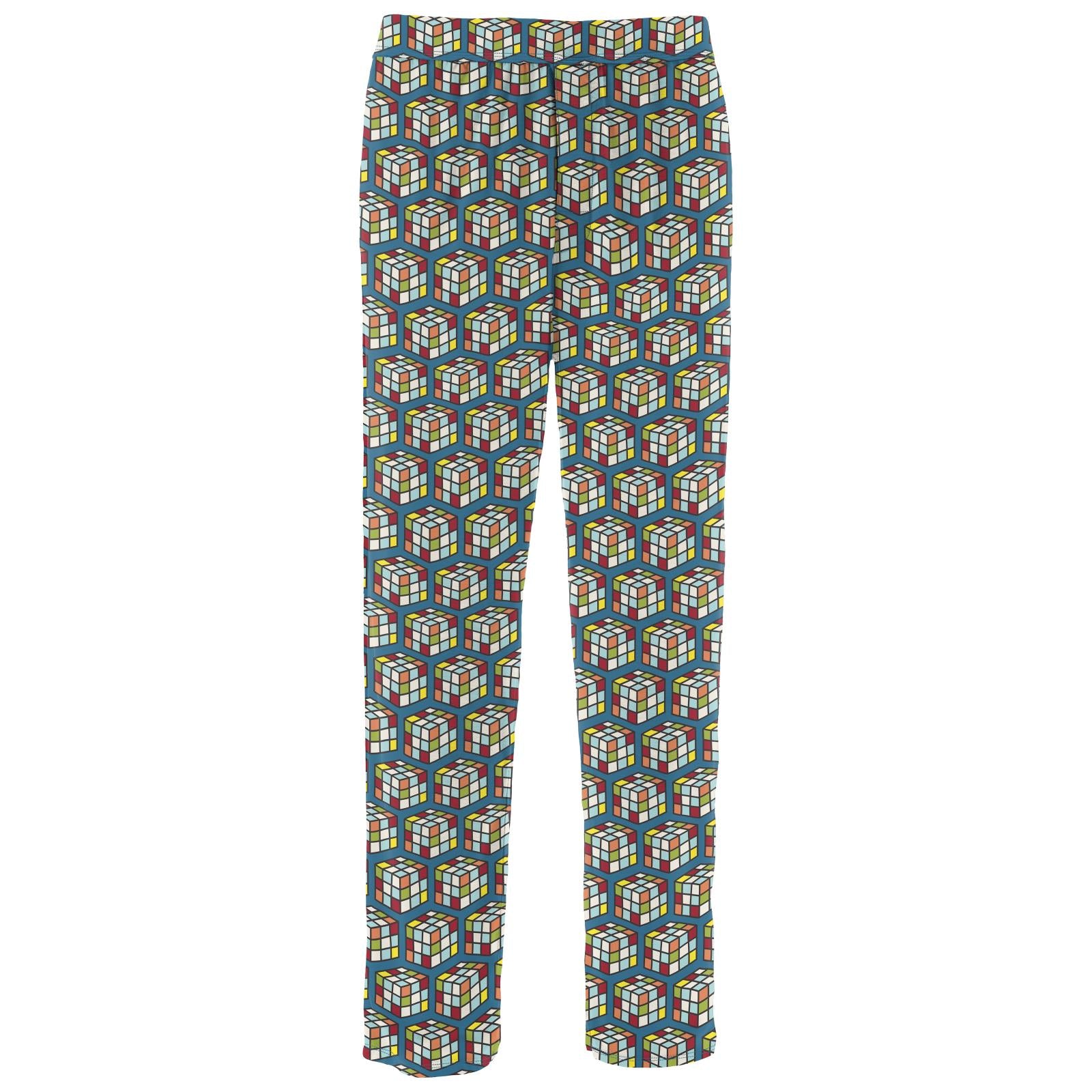 Men's Print Pajama Pants in Cerulean Blue Puzzle Cube