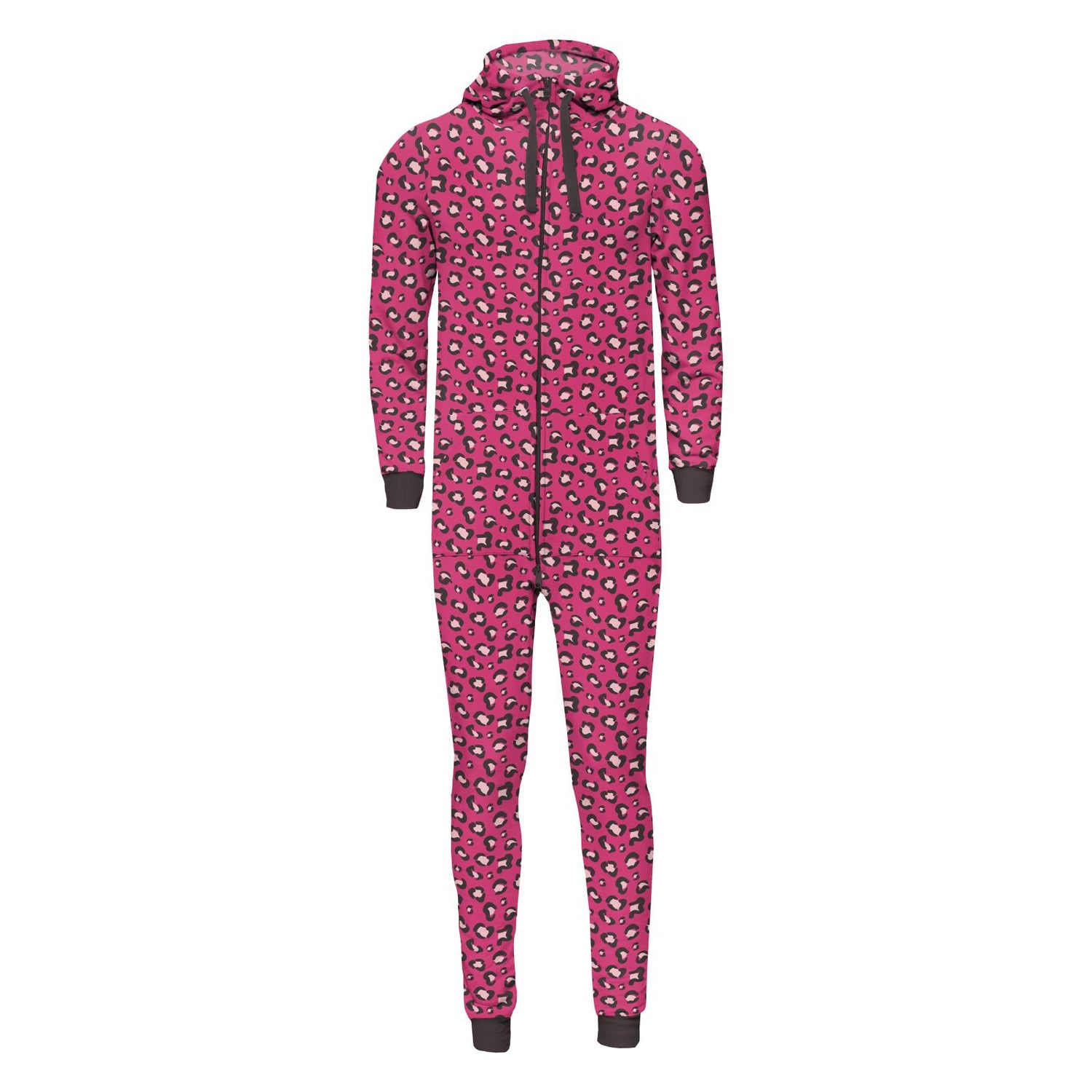 Print Adult Fleece Jumpsuit with Hood in Calypso Cheetah Print