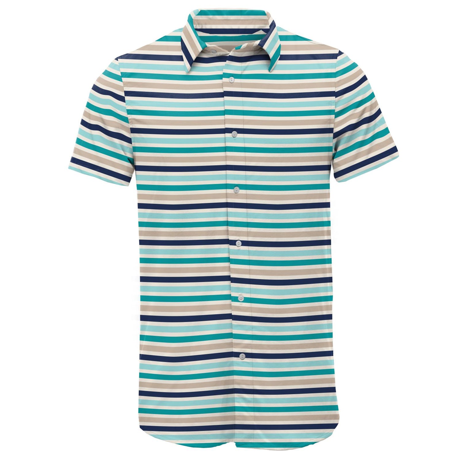 Men's Print Short Sleeve Button Down Shirt in Sand and Sea Stripe