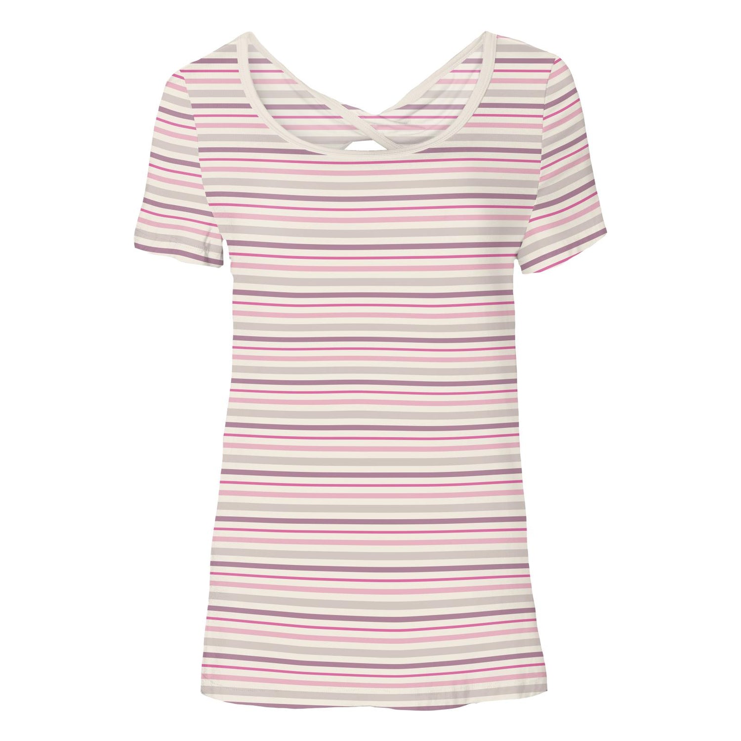 Women's Print Short Sleeve Twist-Back Tee in Whimsical Stripe