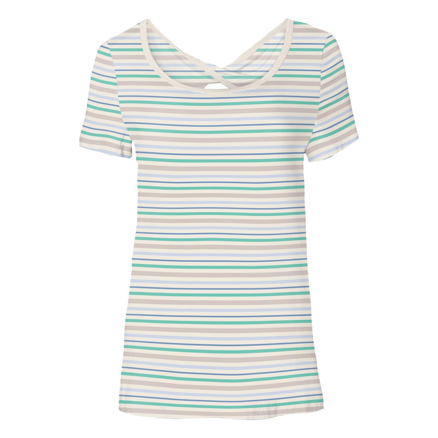 Women's Print Short Sleeve Twist-Back Tee in Mythical Stripe