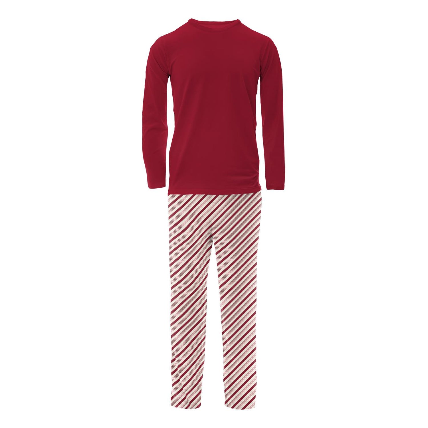 Men s Print Long Sleeve Pajama Set in Crimson Candy Cane Stripe