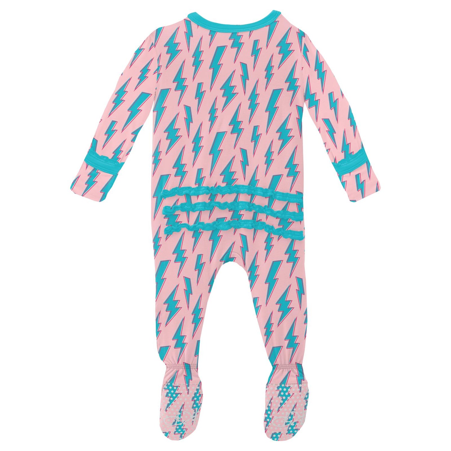 Print Muffin Ruffle Footie with 2 Way Zipper in Lotus Lightning