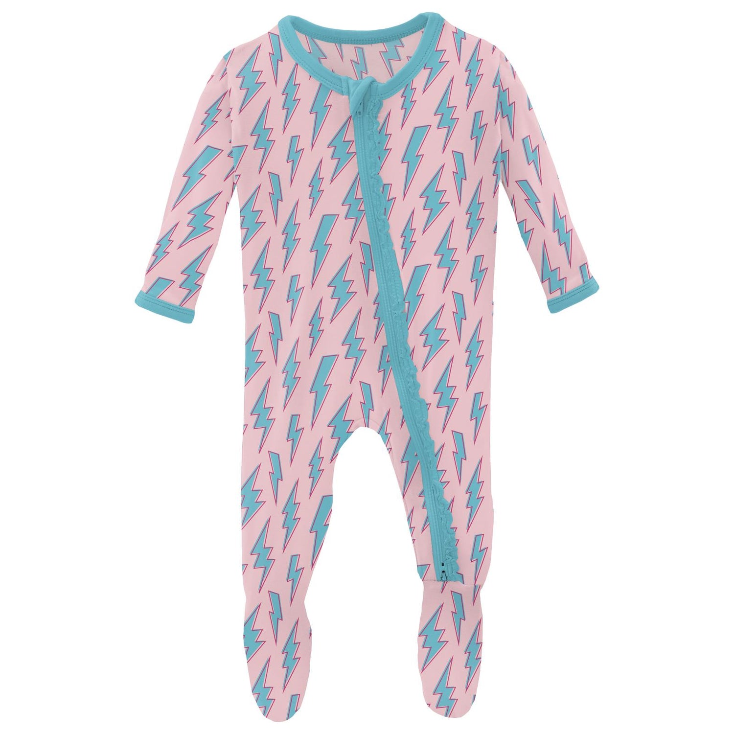Print Muffin Ruffle Footie with 2 Way Zipper in Lotus Lightning