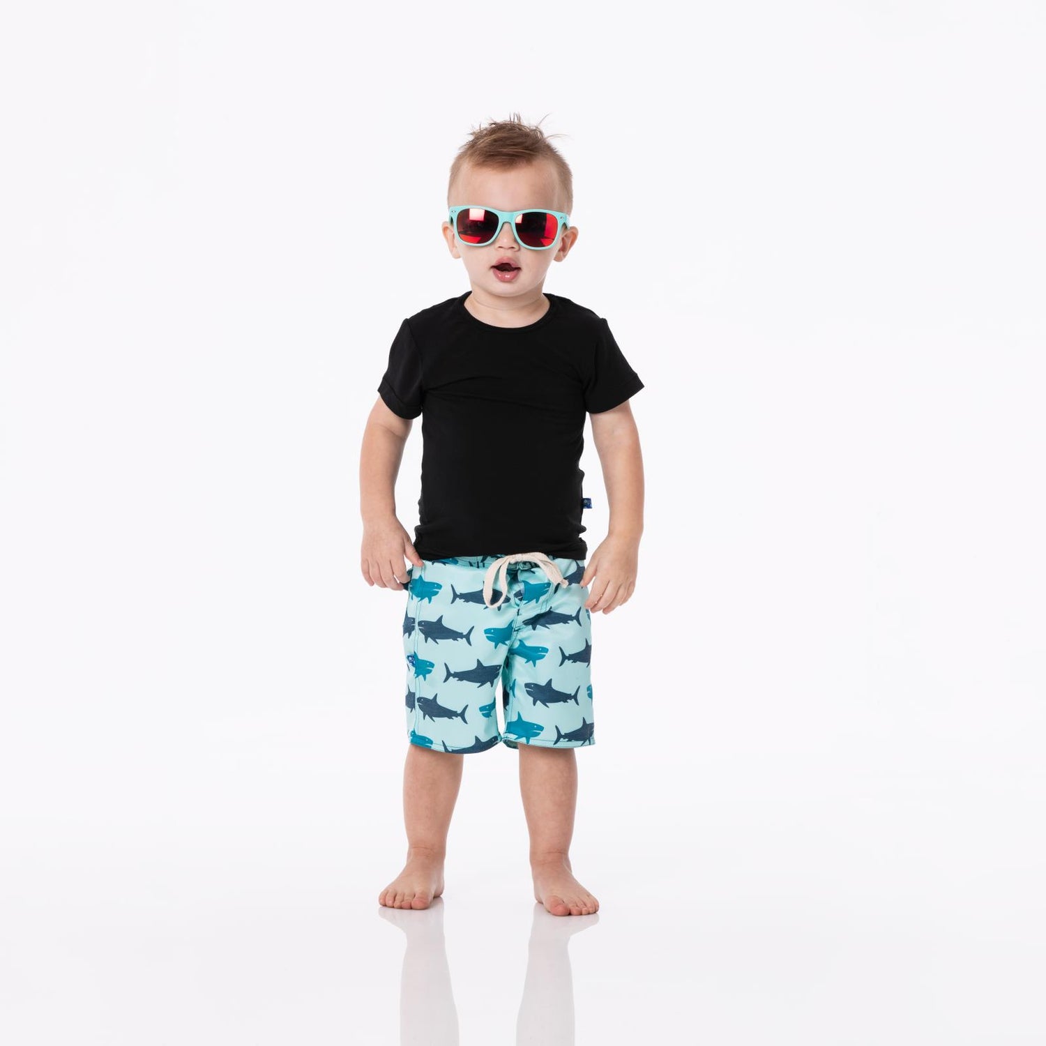 Print Boy's Swim Trunks in Summer Sky Megalodon