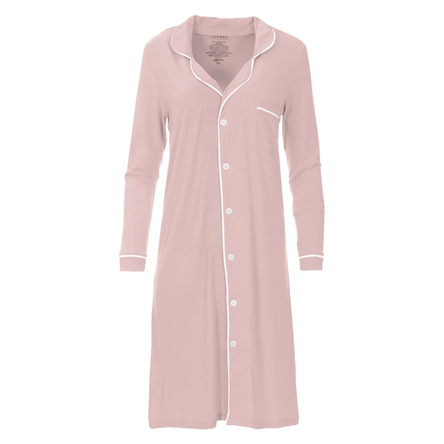 Women's Long Sleeve Button Down Nightshirt in Baby Rose with Natural