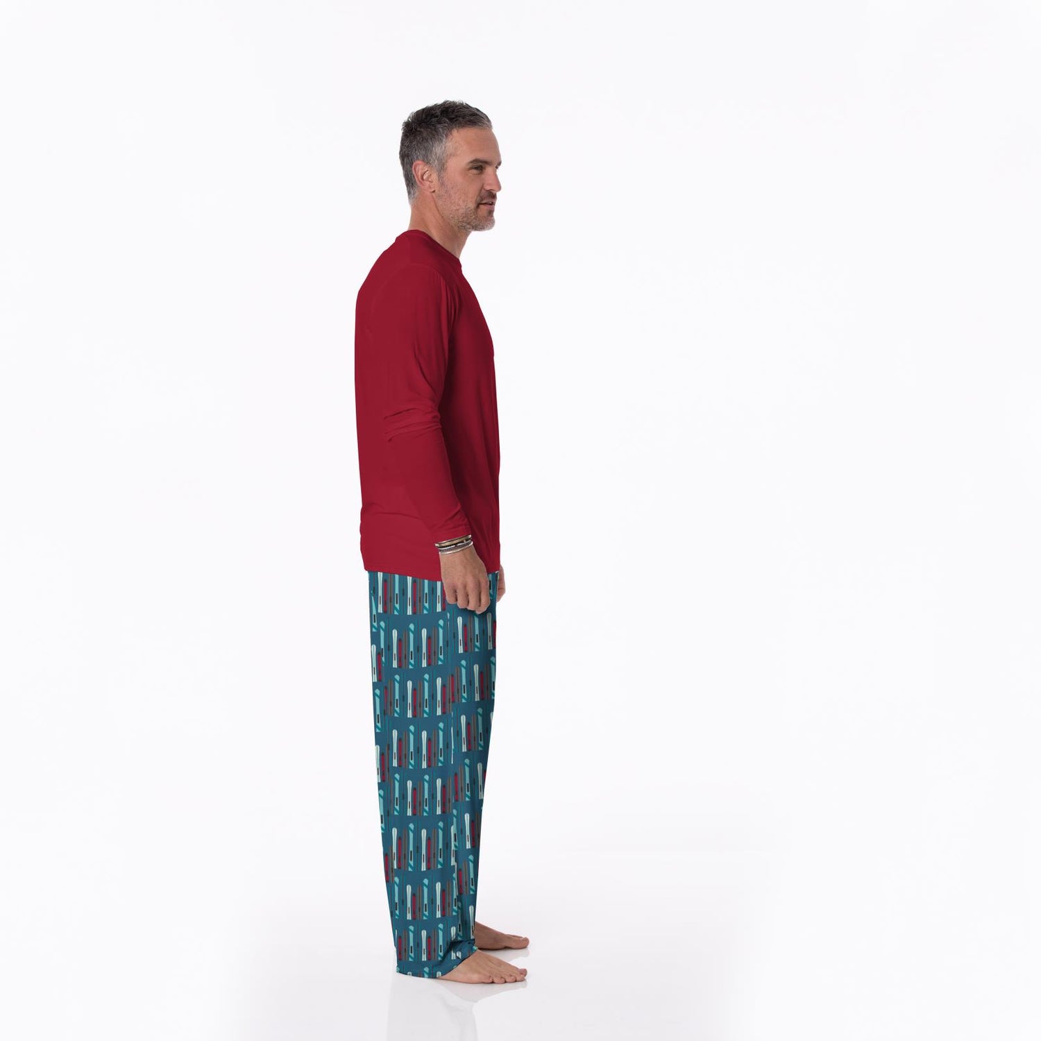 Men's Print Long Sleeve Pajama Set in Twilight Skis