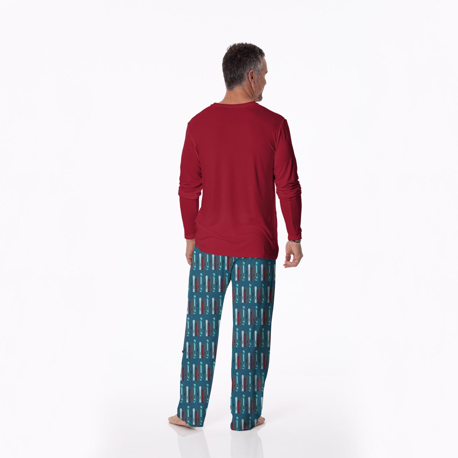 Men's Print Long Sleeve Pajama Set in Twilight Skis