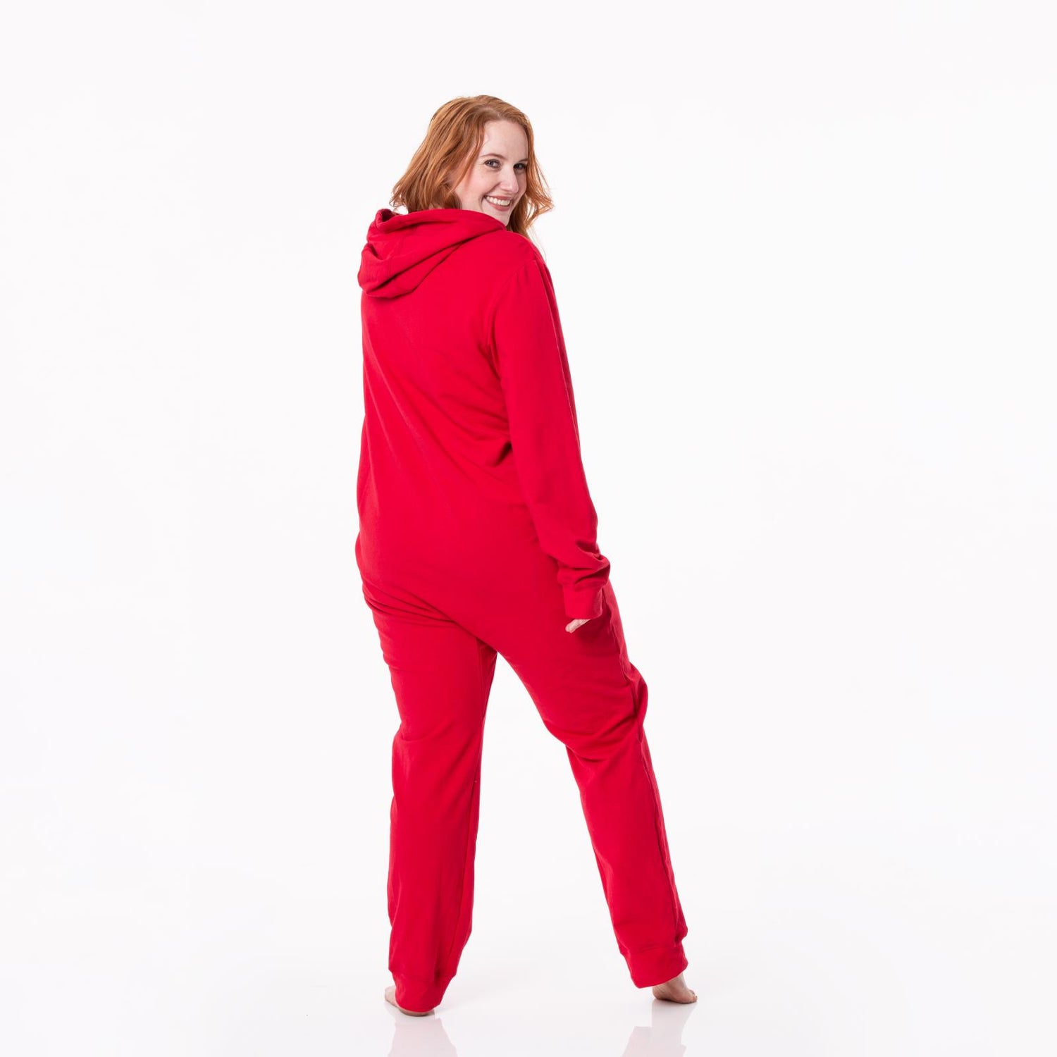 Adult Fleece Jumpsuit with Hood in Crimson