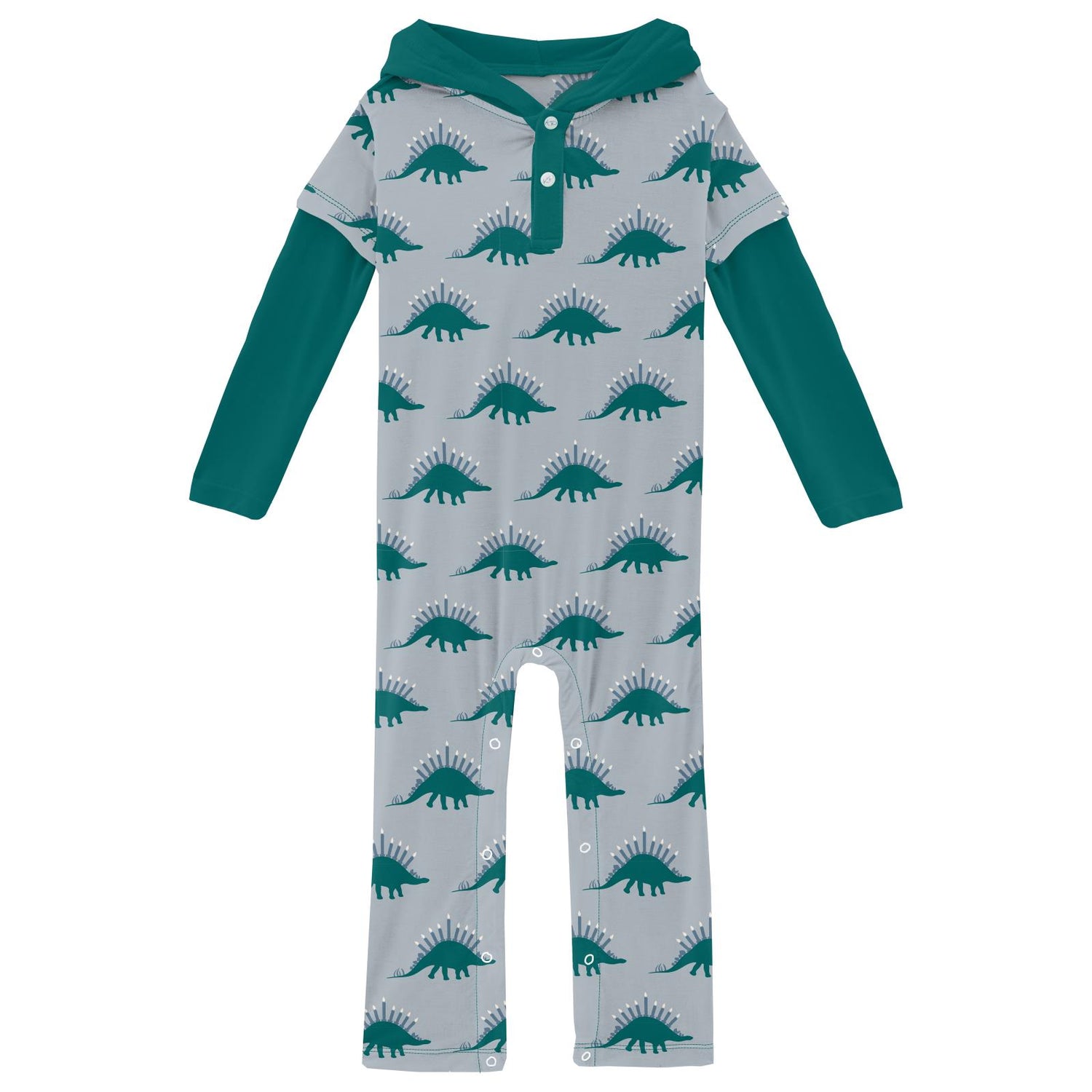 Print Long Sleeve Hoodie Romper in Pearl Blue Menorahsaurus