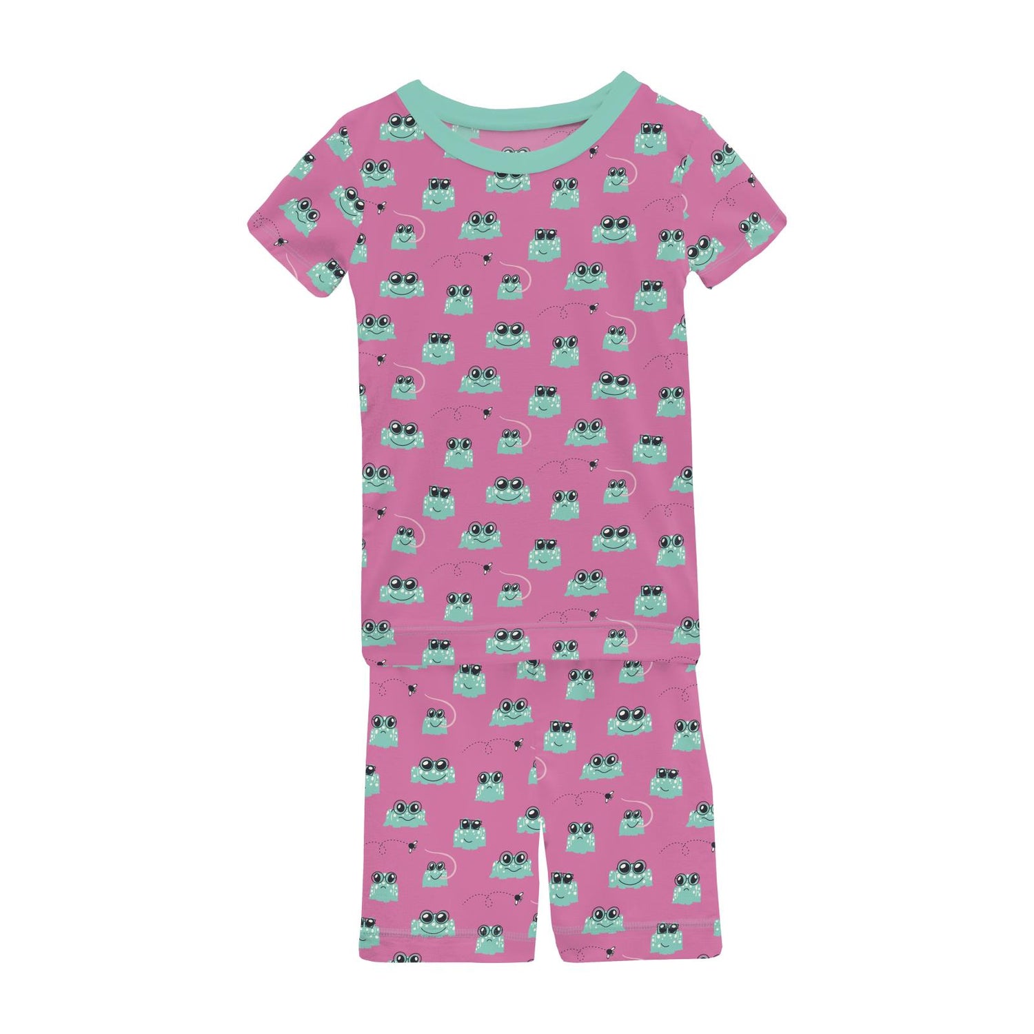 Print Short Sleeve Pajama Set with Shorts in Tulip Bespeckled Frogs