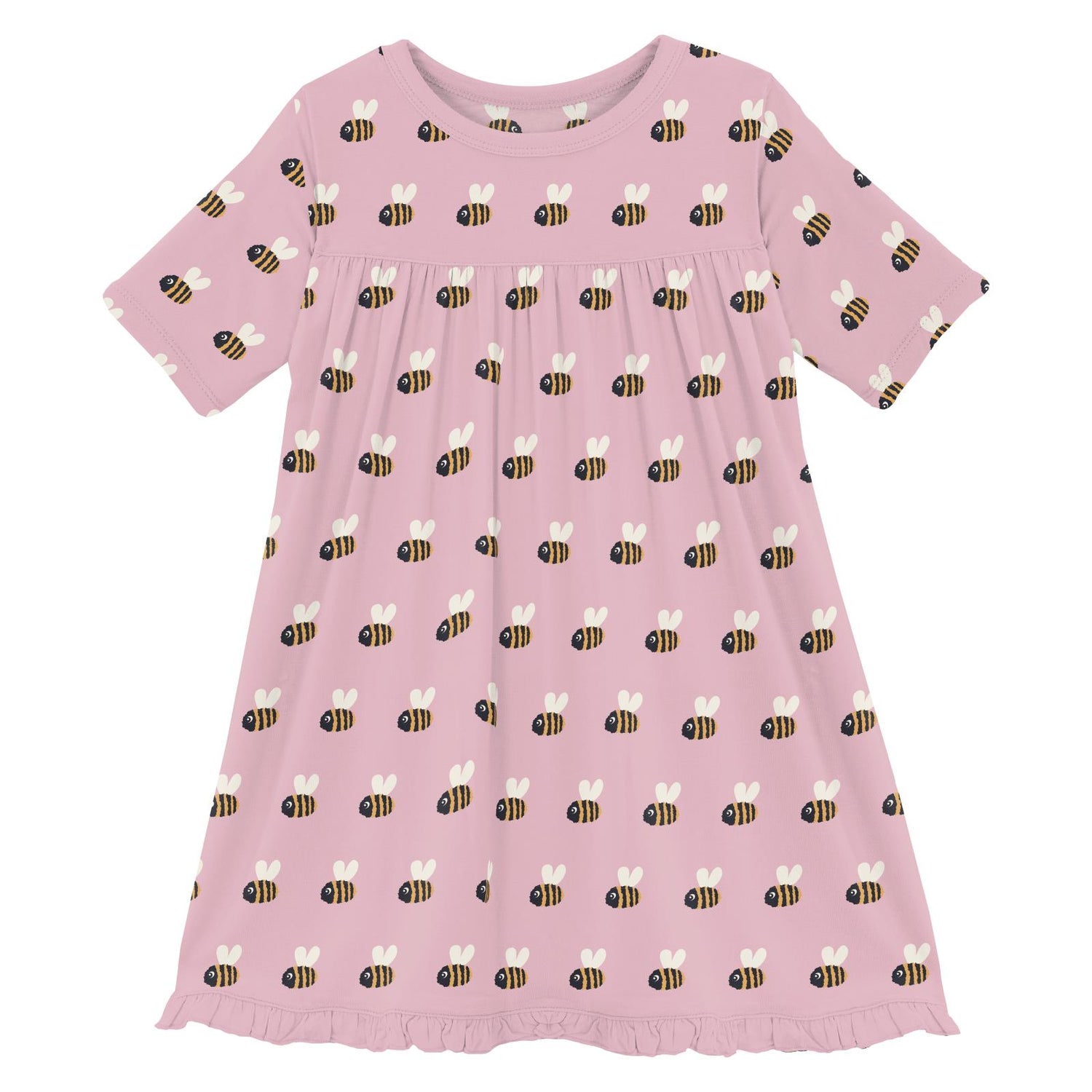 Print Classic Short Sleeve Swing Dress in Cake Pop Baby Bumblebee