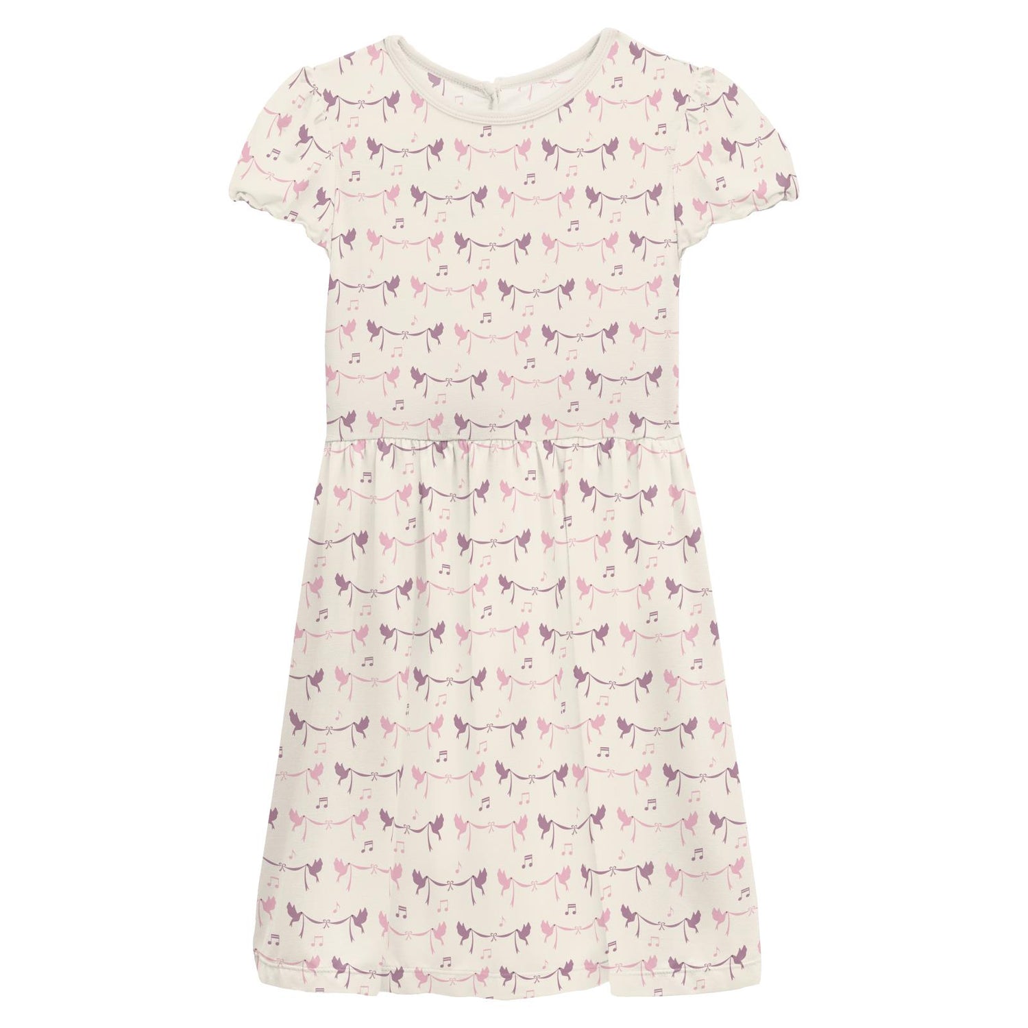 Print Flutter Sleeve Twirl Dress with Pockets in Natural Bird Banner