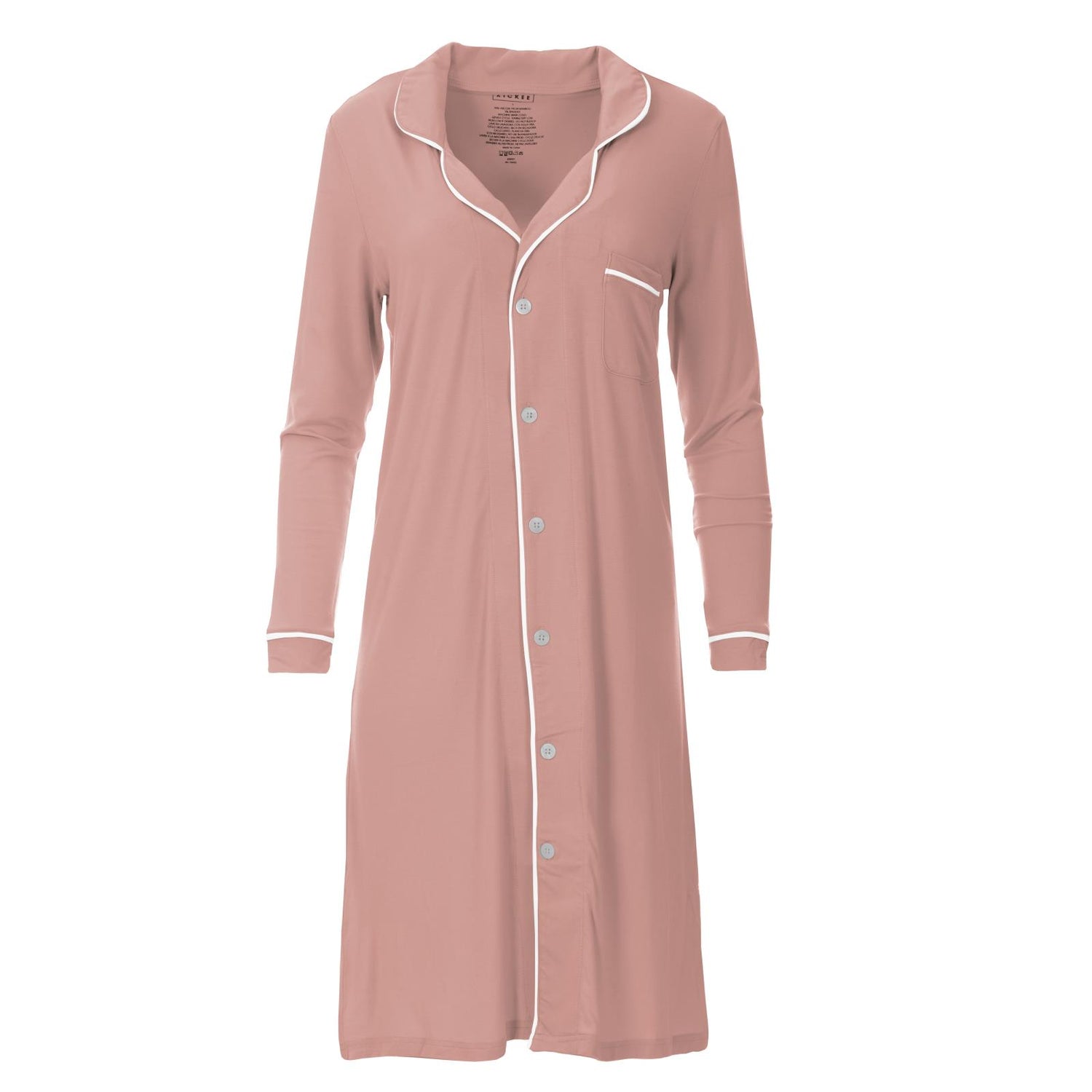 Women's Long Sleeve Button Down Nightshirt in Blush with Natural