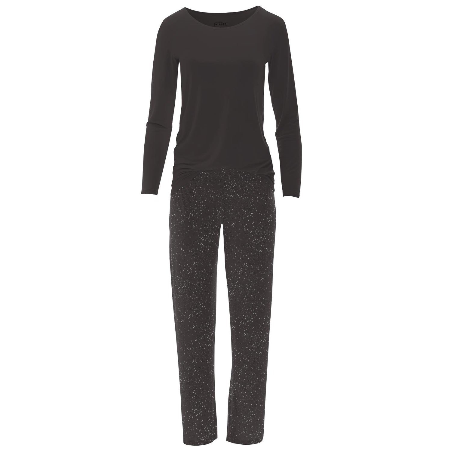 Women's Print Long Sleeve Loosey Goosey Tee & Pajama Pants Set in Midnight Foil Constellations