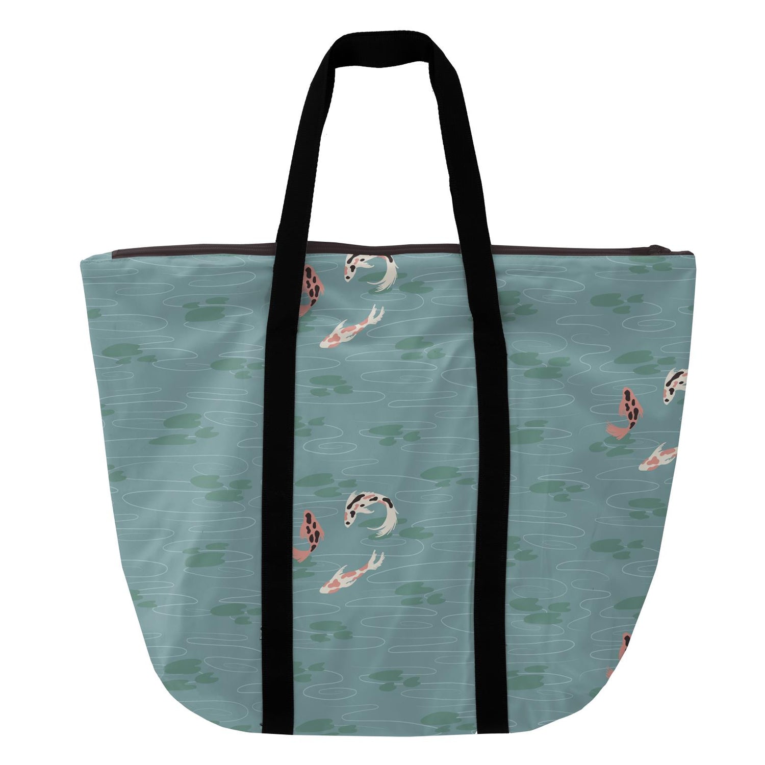 Print Coated Woven Tote Bag in Jade Koi Pond