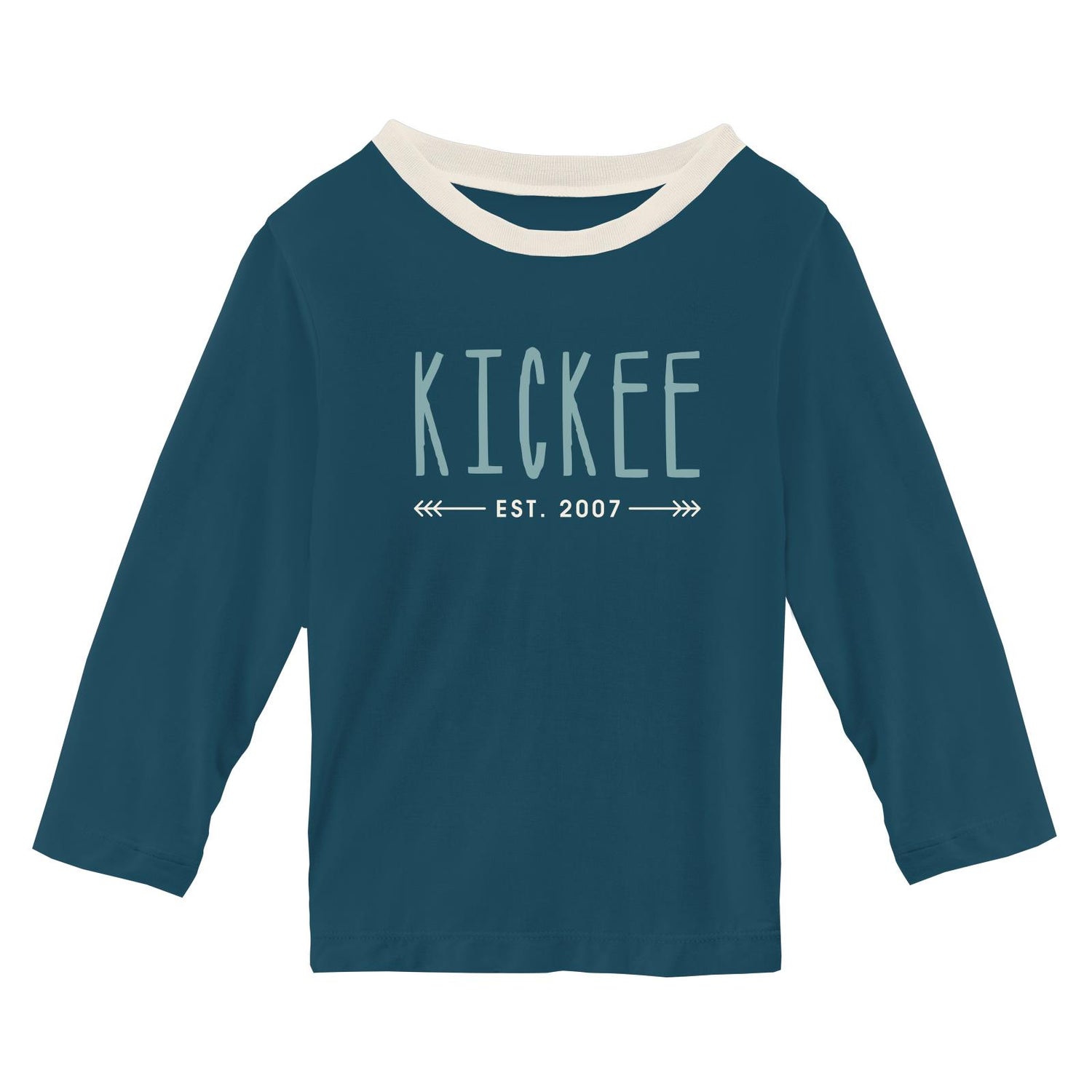 Long Sleeve Graphic Easy Fit Crew Neck Tee in Peacock KicKee