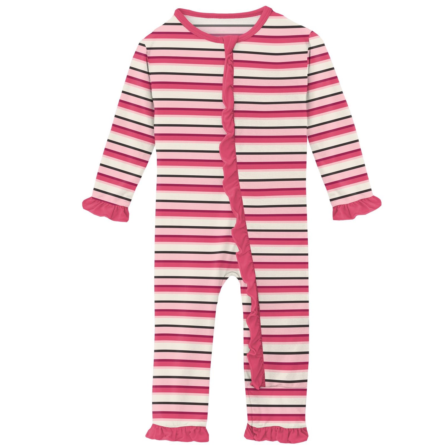 Print Classic Ruffle Coverall with Zipper in Winter Rose Stripe