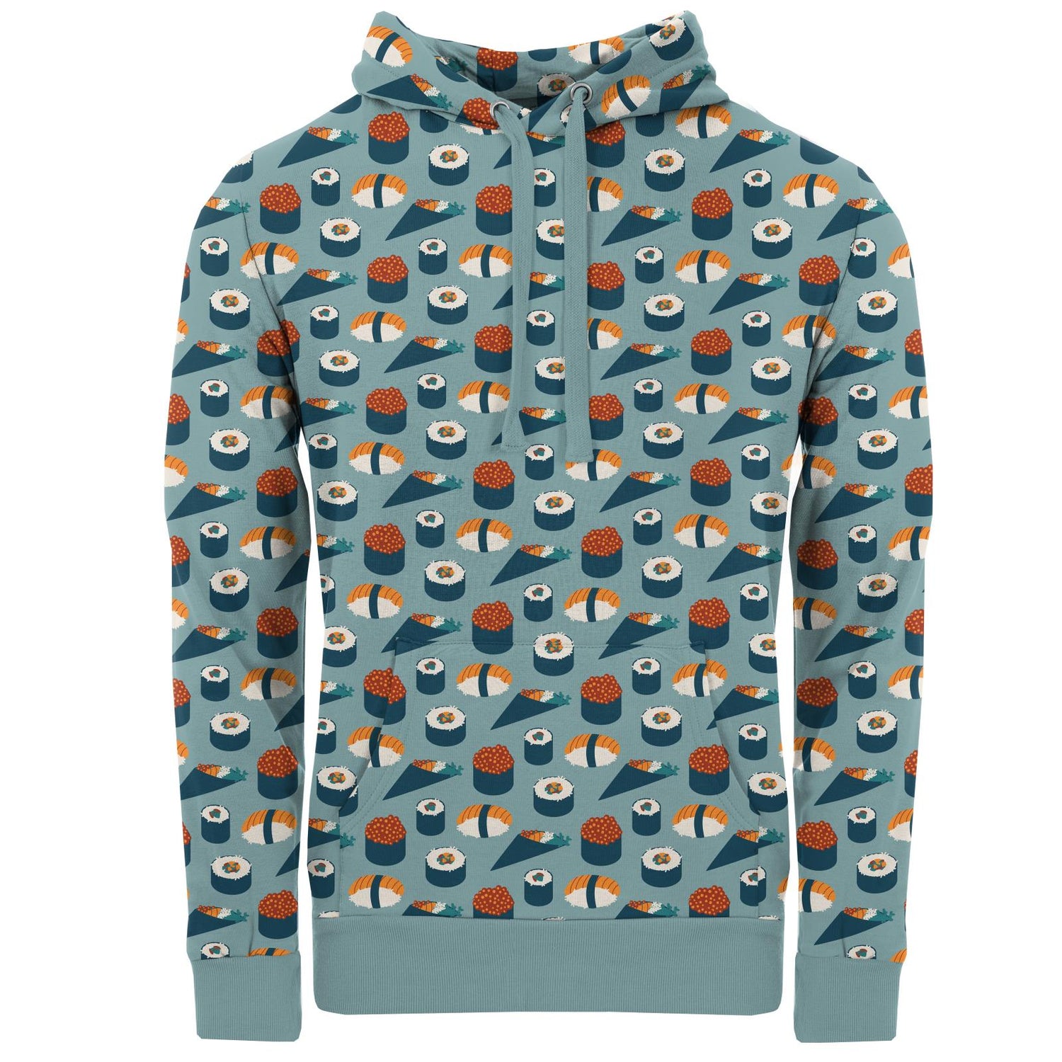 Men's Print Fleece Kangaroo Pocket Pullover in Jade Sushi