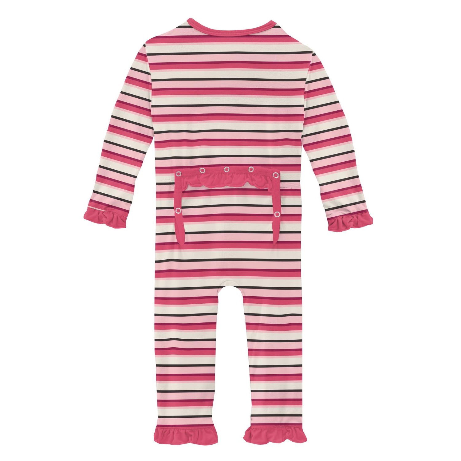 Print Classic Ruffle Coverall with Zipper in Winter Rose Stripe