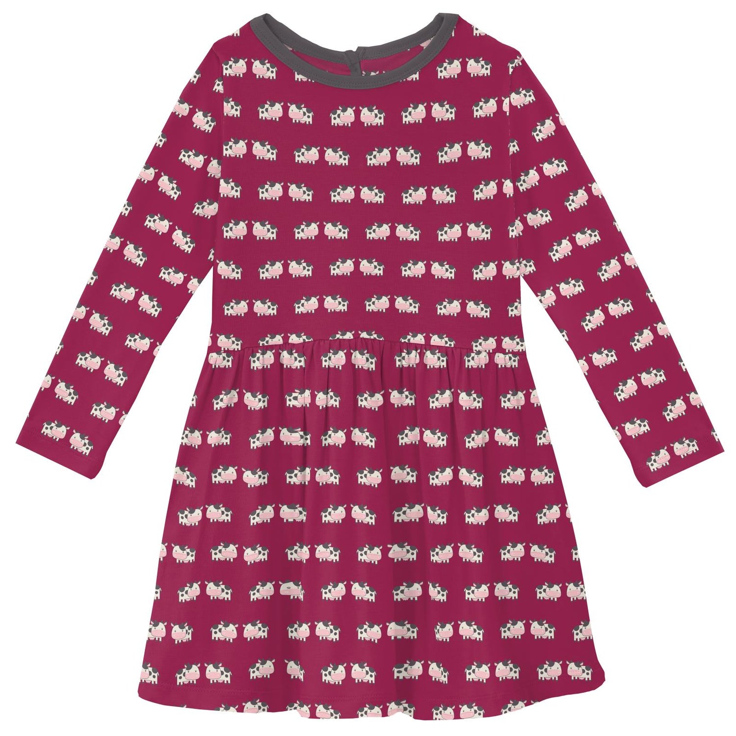 Print Long Sleeve Twirl Dress in Berry Cow