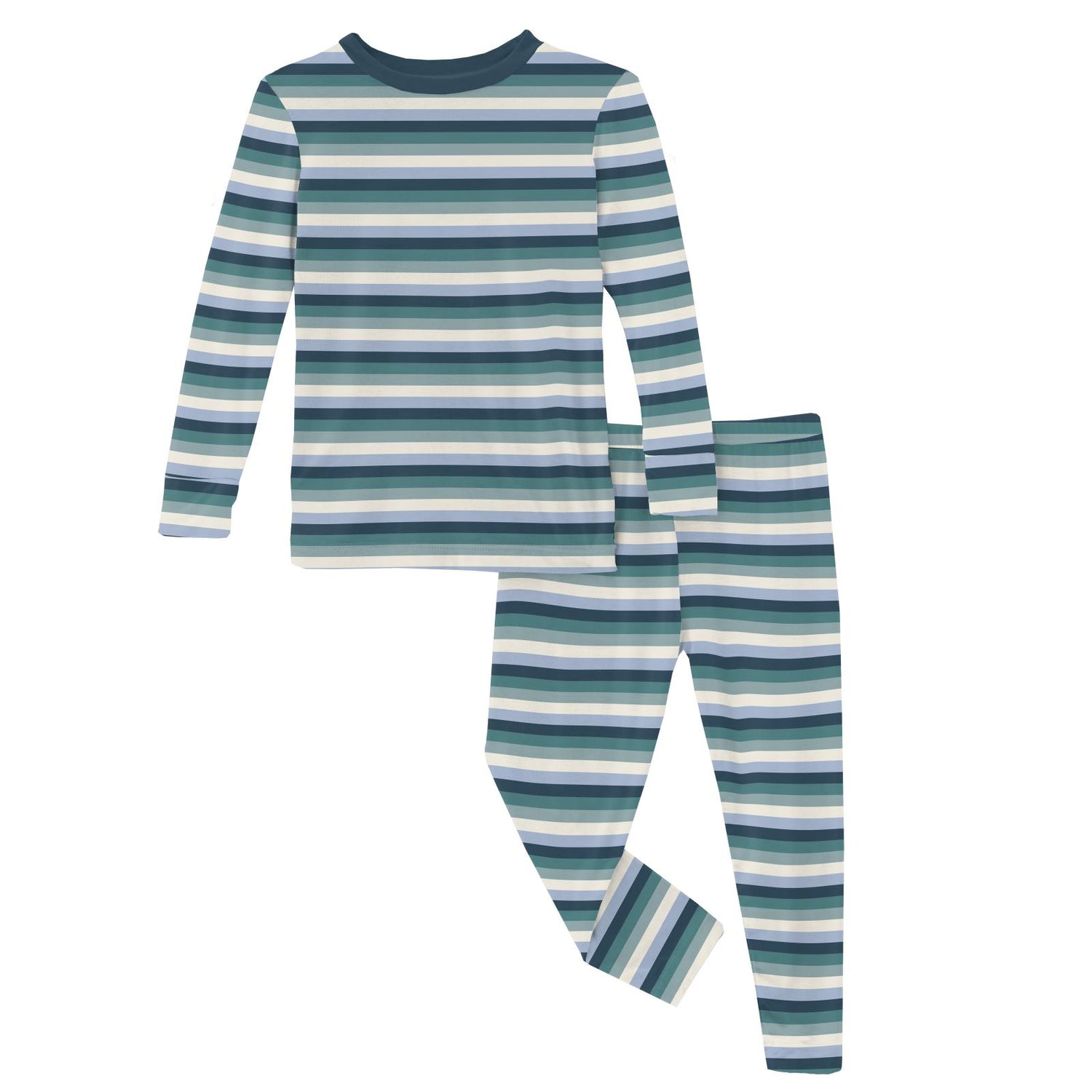 Print Long Sleeve Pajama Set in Dino Stripe