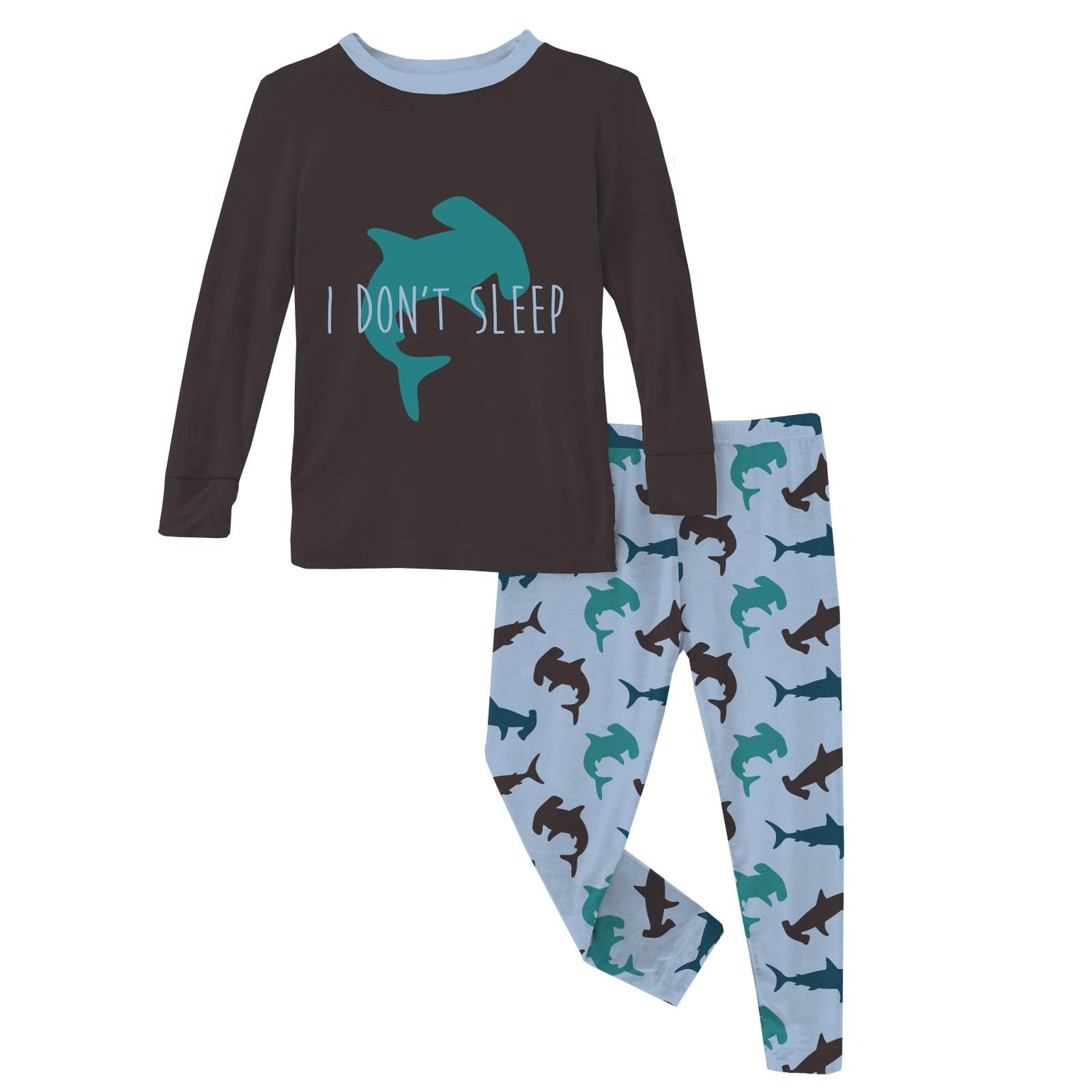 Long Sleeve Graphic Tee Pajama Set in Pond Hammerhead