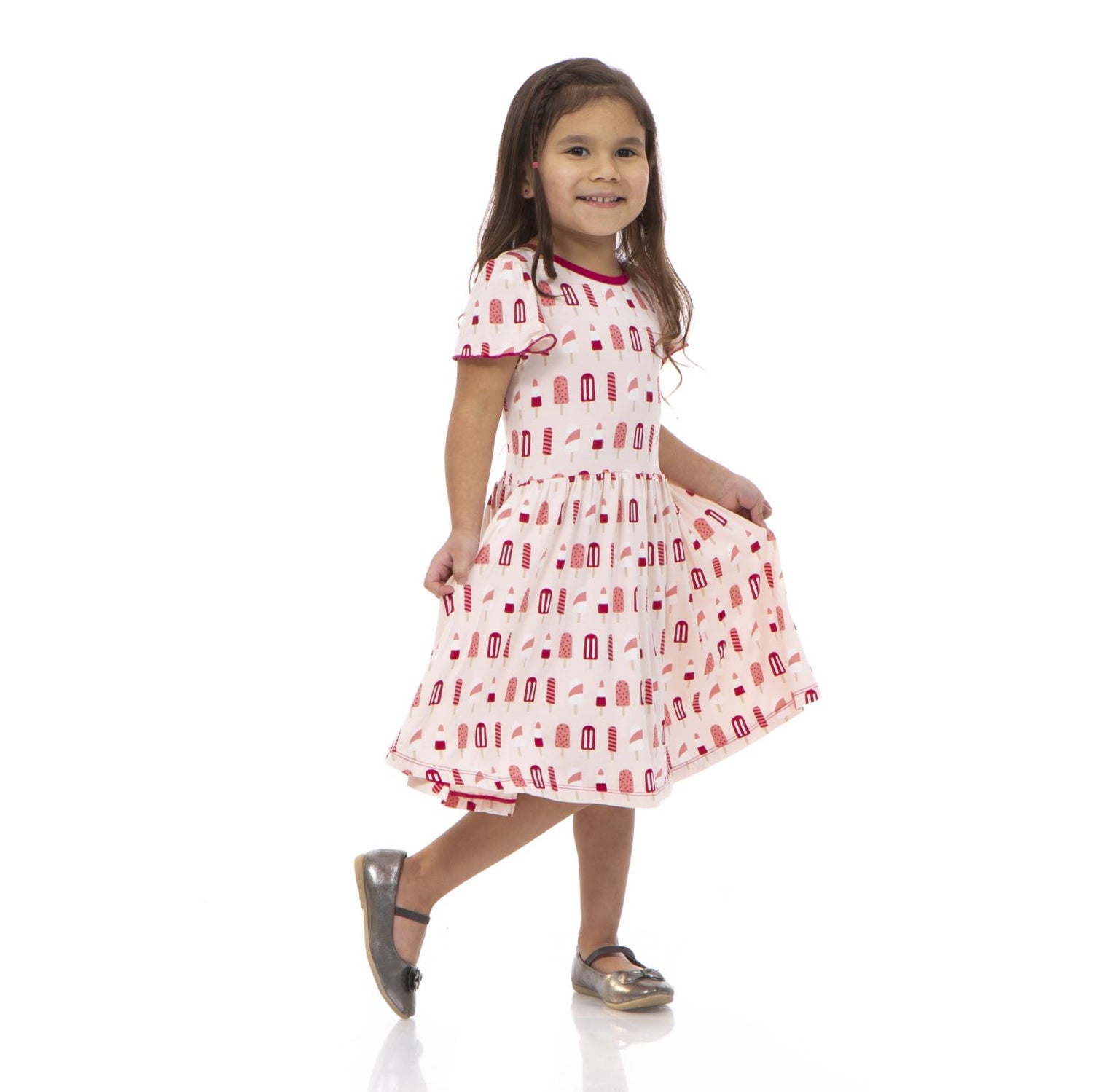 Print Flutter Sleeve Twirl Dress in Macaroon Popsicles