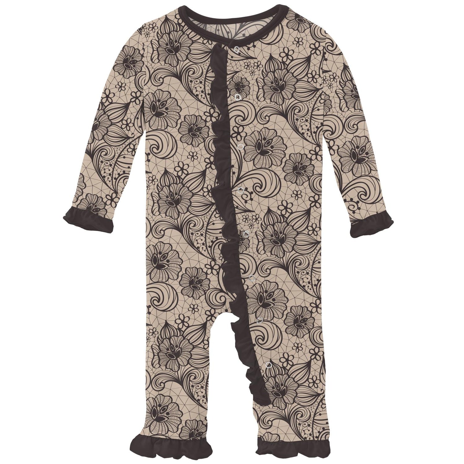 Print Classic Ruffle Coverall with Snaps in Burlap Lace