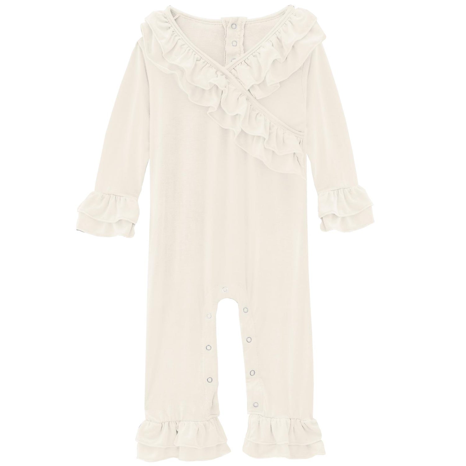 Long Sleeve Kimono Double Ruffle Romper in Natural