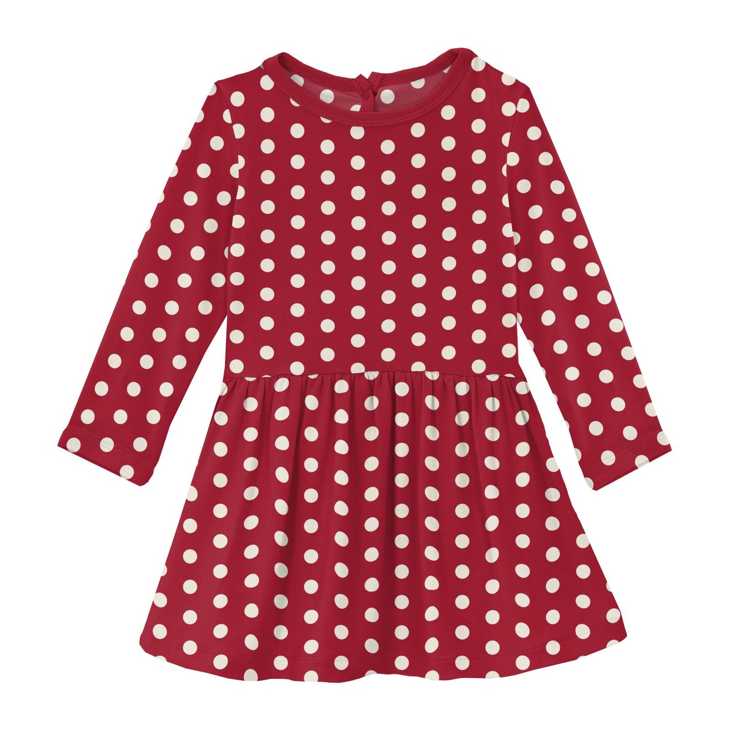 Print Long Sleeve Twirl Dress in Candy Apple Polka Dots