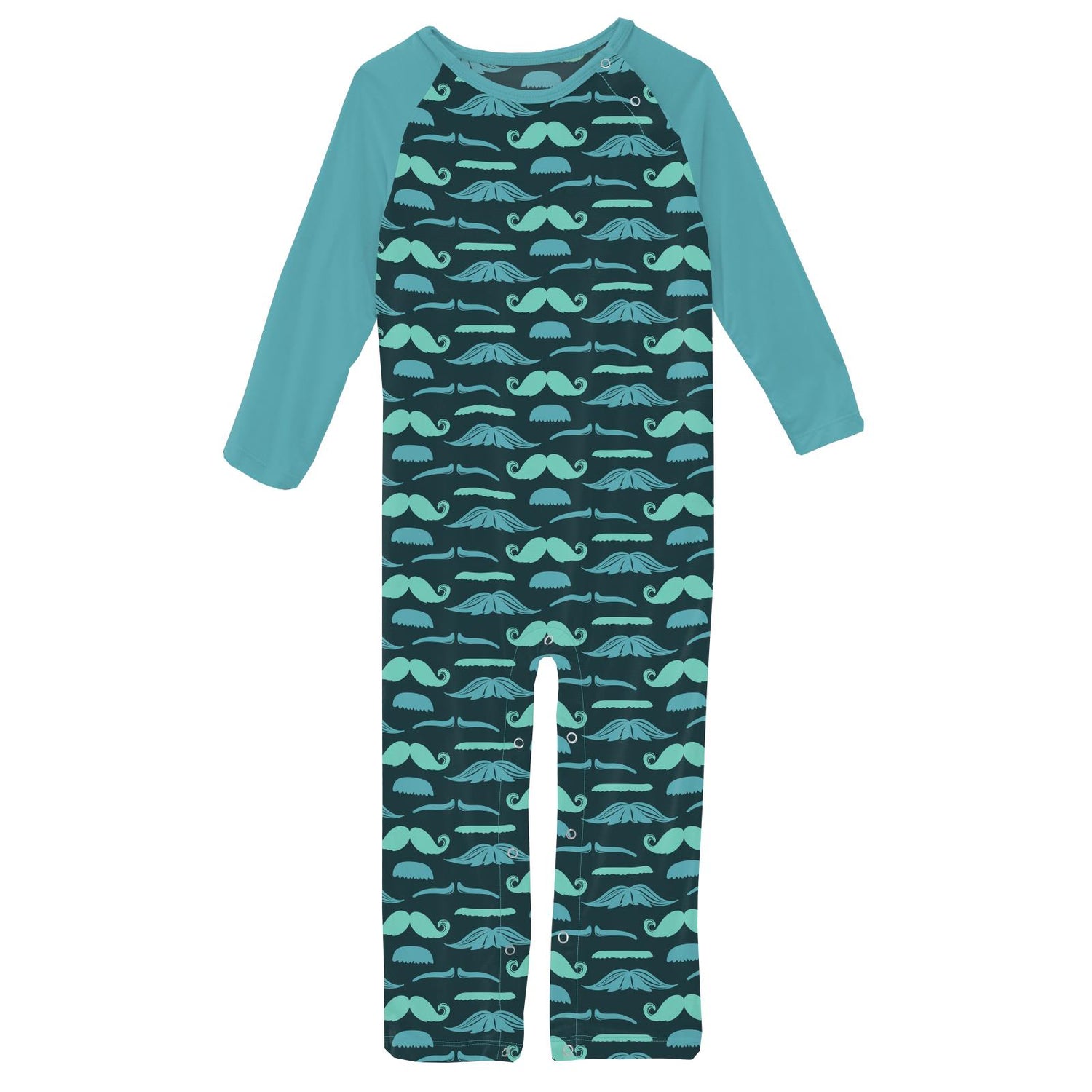 Print Long Sleeve Raglan Romper in Pine Moustaches