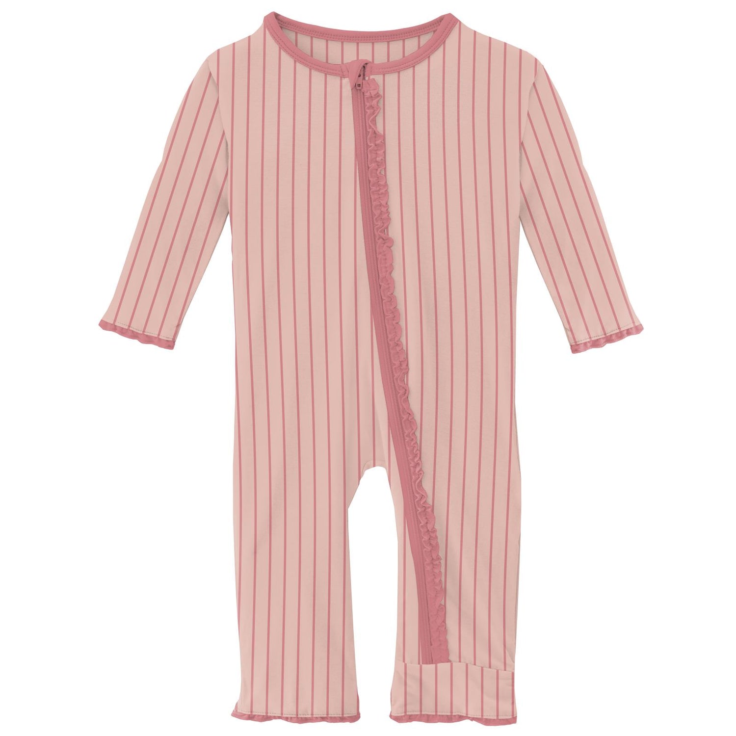 Print Muffin Ruffle Coverall with Zipper in Pinstripe