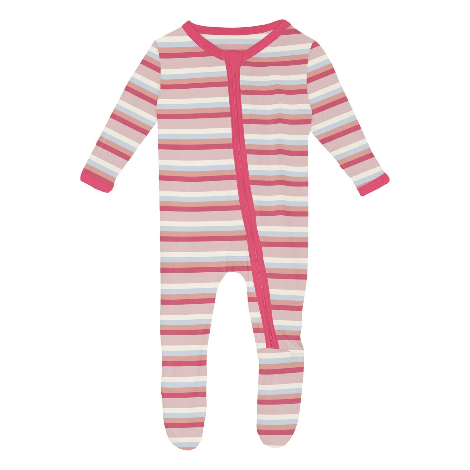 Print Footie with 2 Way Zipper in Baby Rose Stripe