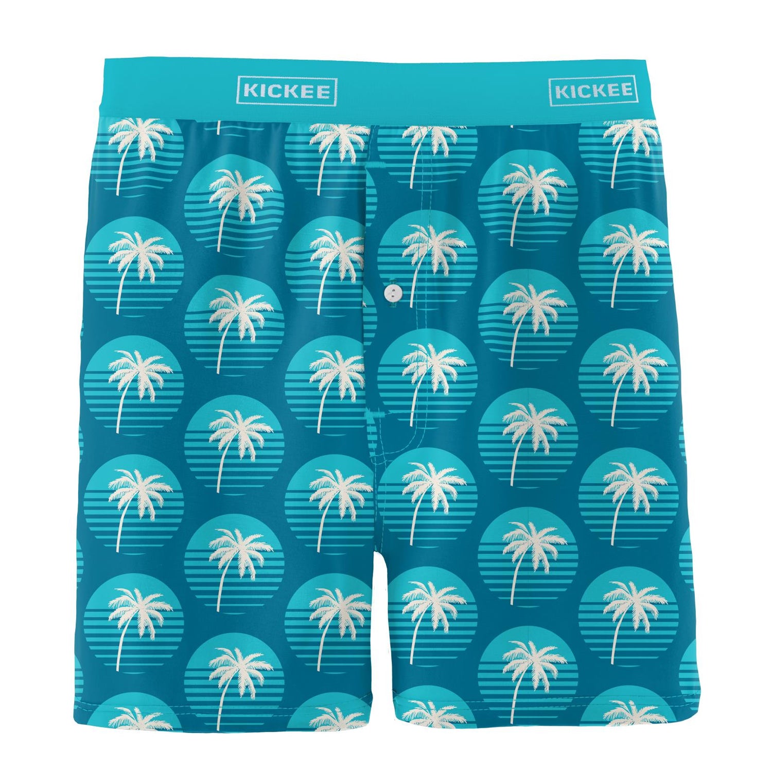 Men's Print Boxer Shorts in Cerulean Blue Palm Tree Sun