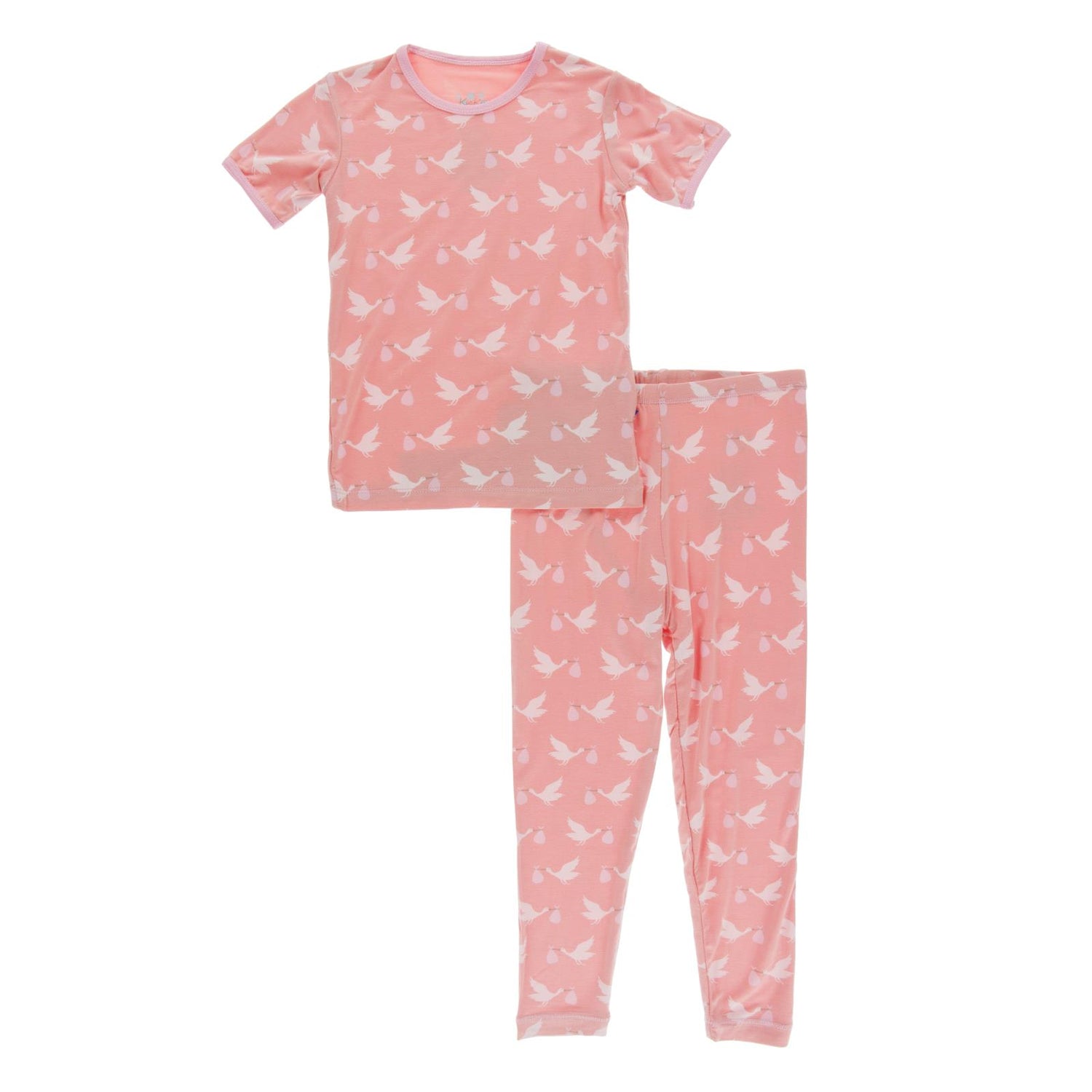 Print Short Sleeve Pajama Set in Blush Stork