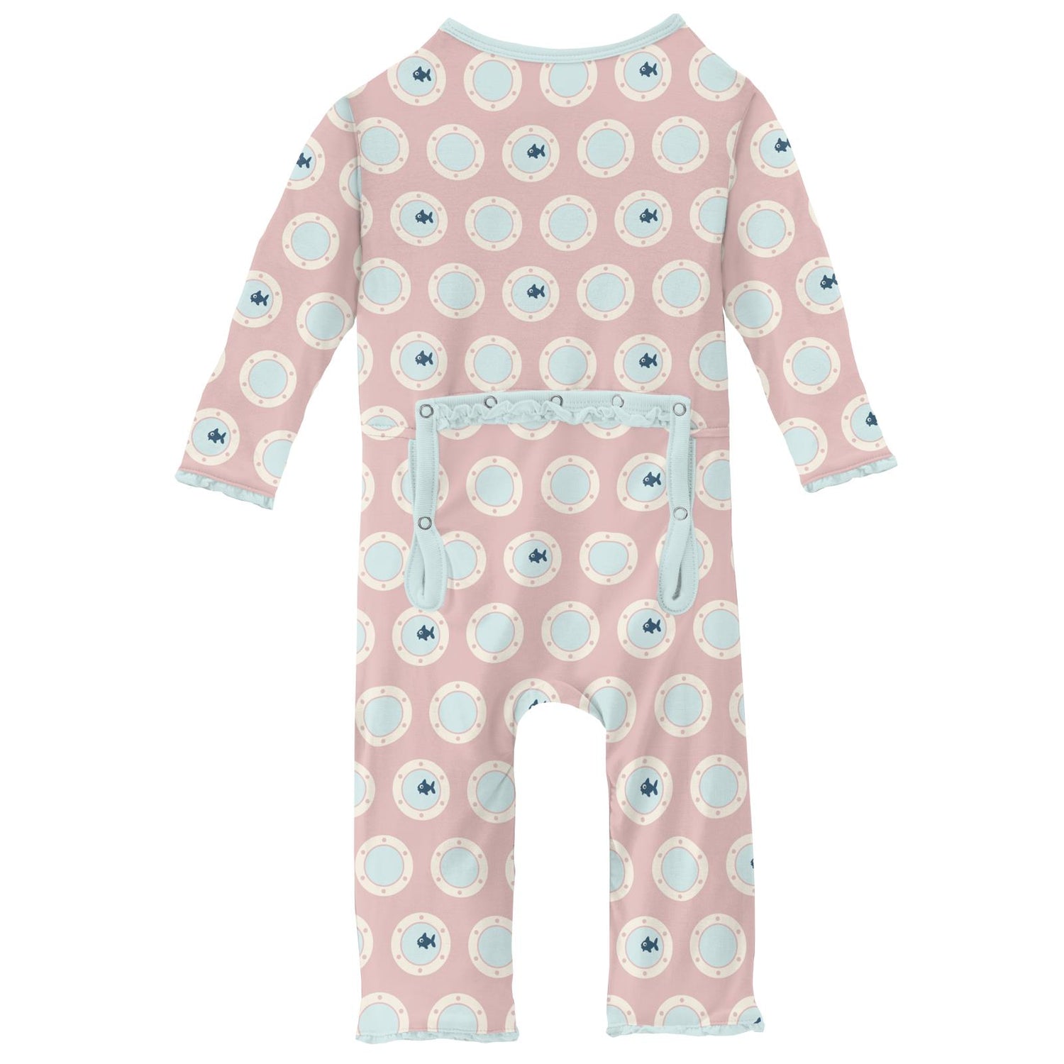 Print Muffin Ruffle Coverall with Zipper in Baby Rose Porthole