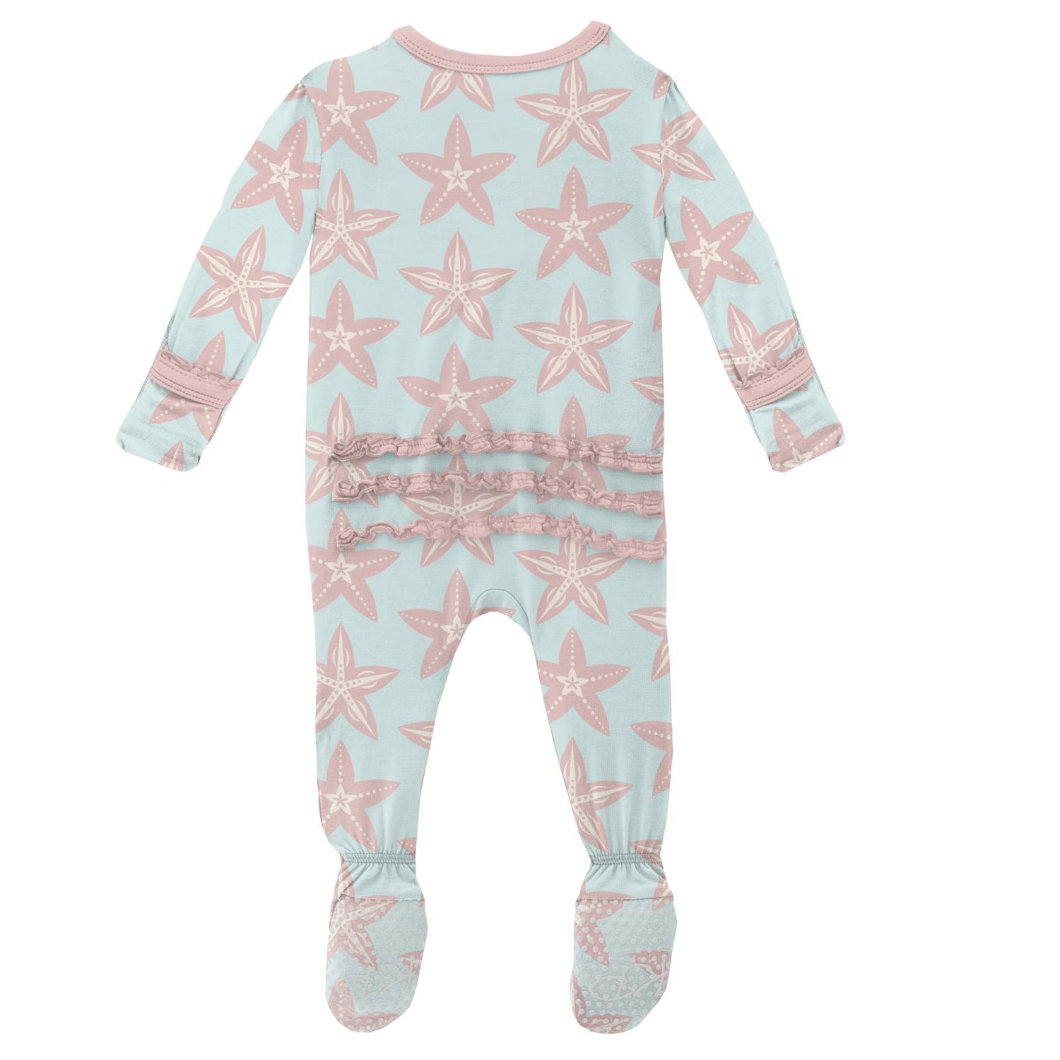 Print Muffin Ruffle Footie with Zipper in Fresh Air Fancy Starfish