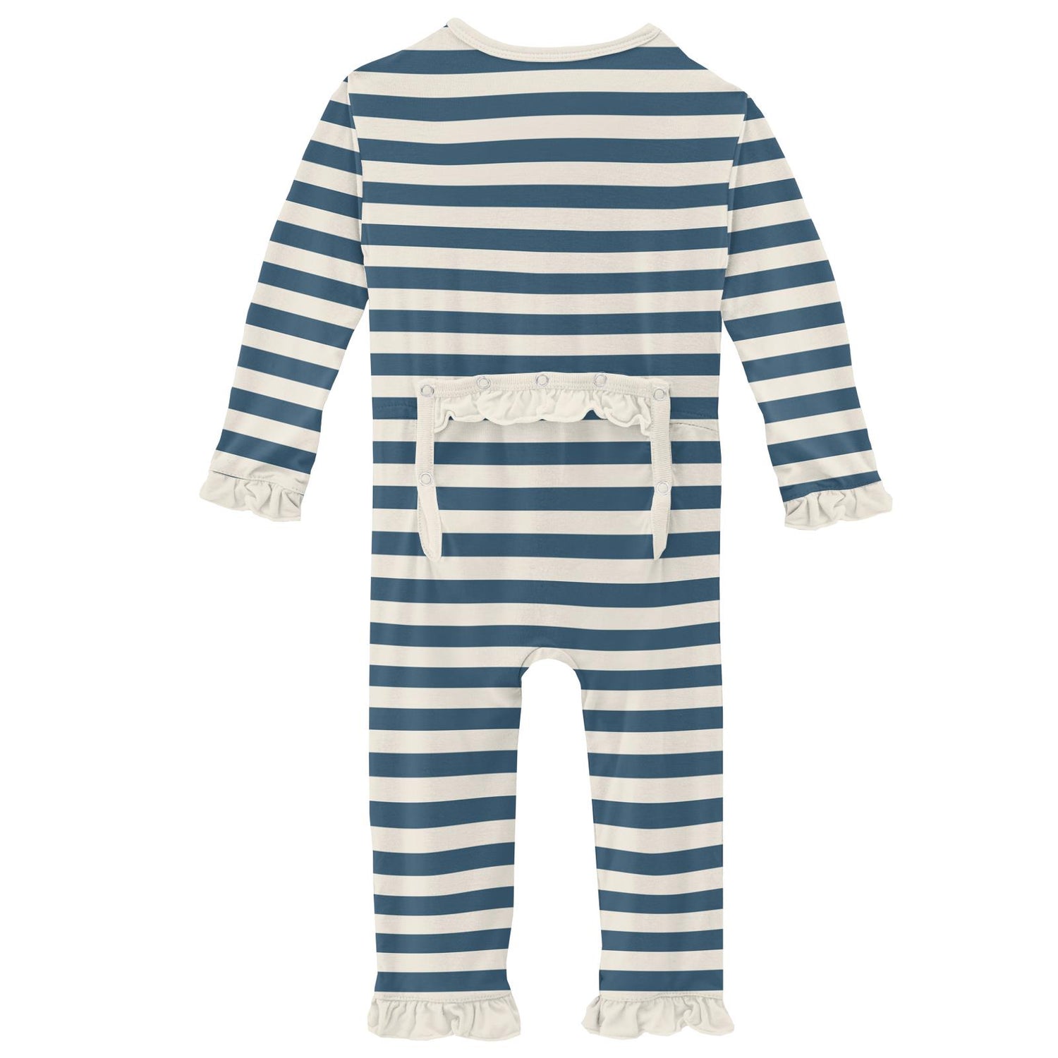 Print Classic Ruffle Coverall with Snaps in Nautical Stripe