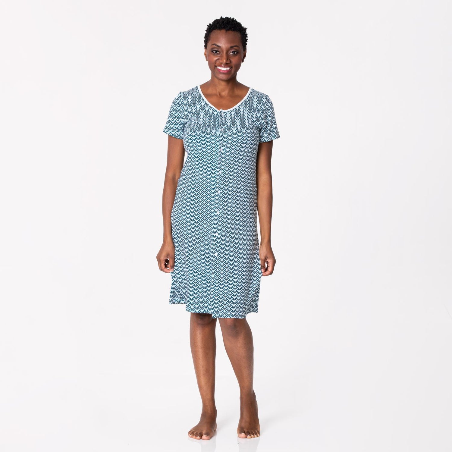 Women's Print Nursing Nightgown in Fresh Air Waves