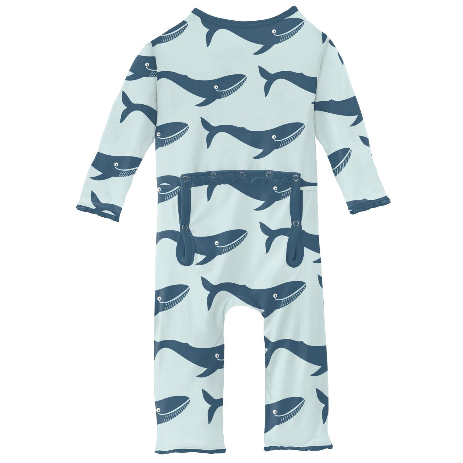 Print Muffin Ruffle Coverall with Zipper in Fresh Air Blue Whales