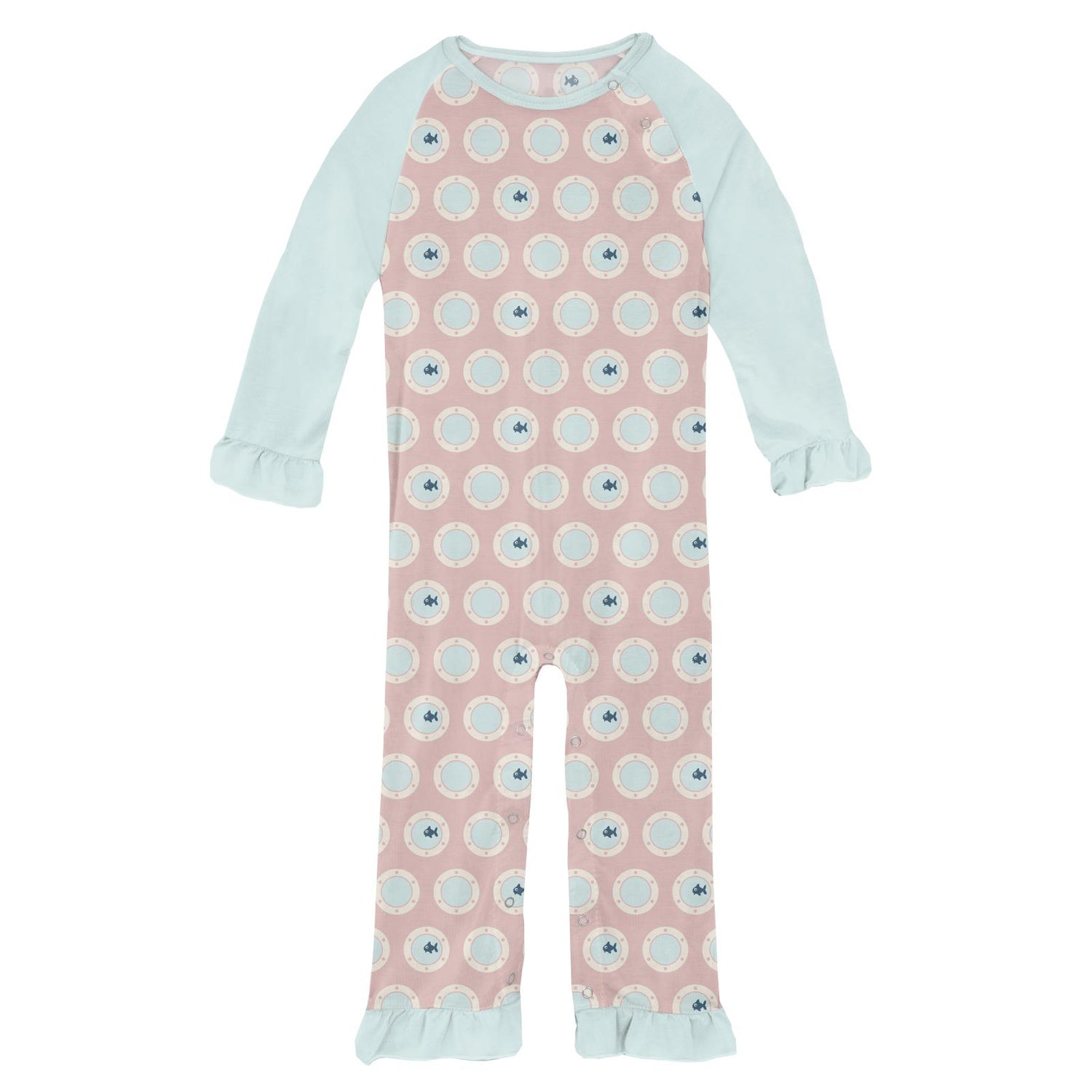 Print Ruffle Raglan Romper in Baby Rose Porthole