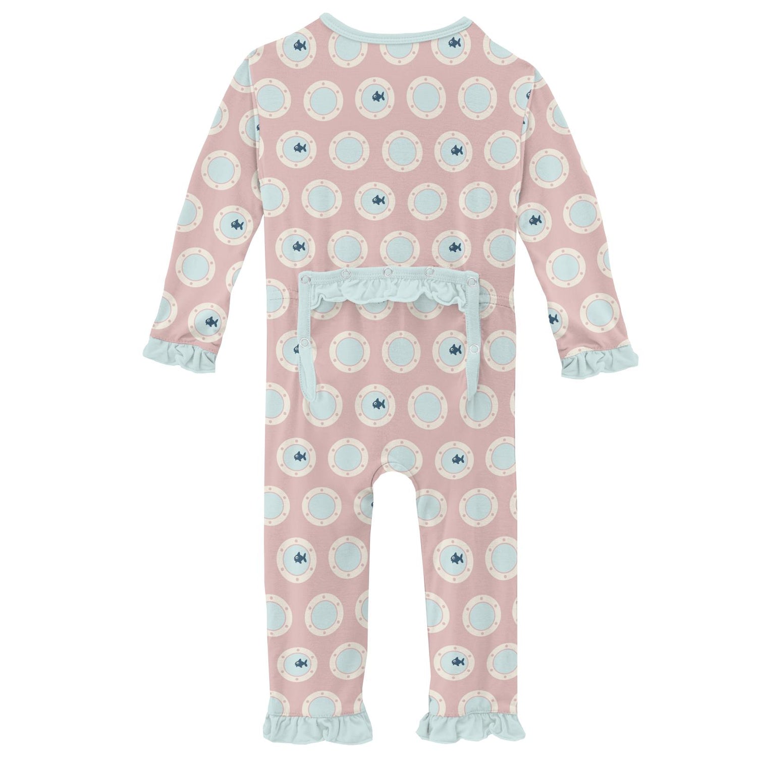 Print Classic Ruffle Coverall with Snaps in Baby Rose Porthole