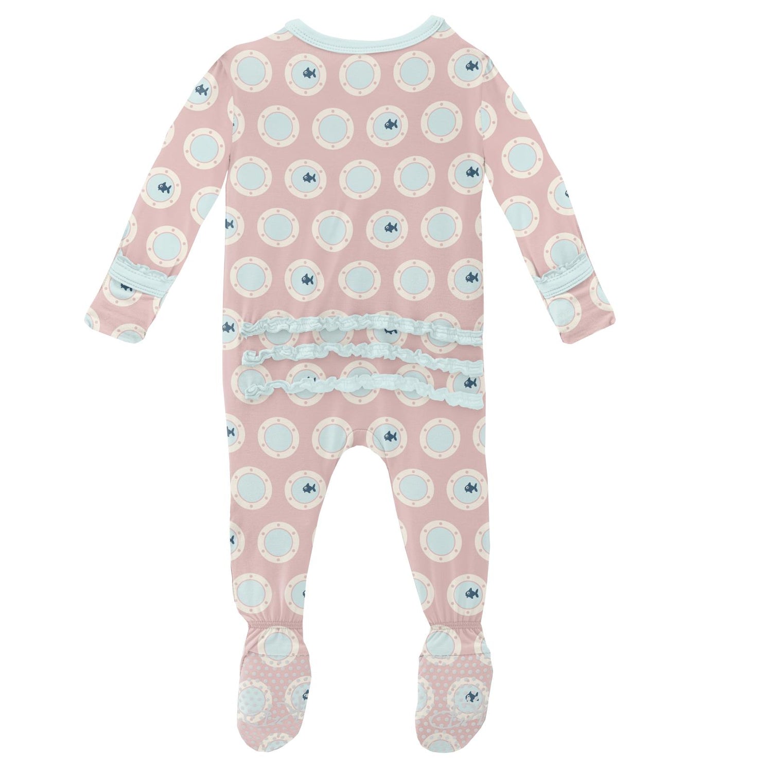 Print Muffin Ruffle Footie with Snaps in Baby Rose Porthole