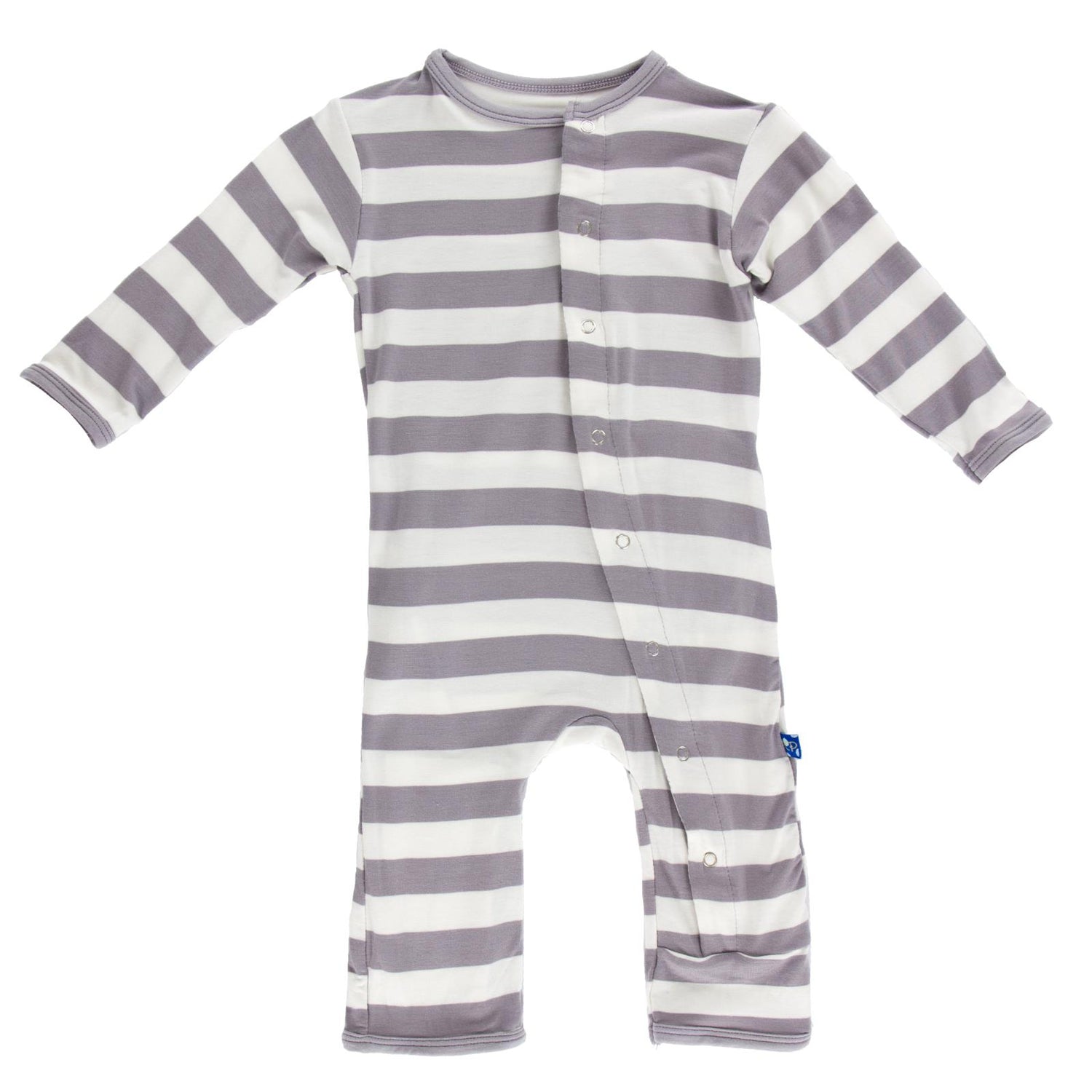 Print Coverall with Snaps in Feather Contrast Stripe